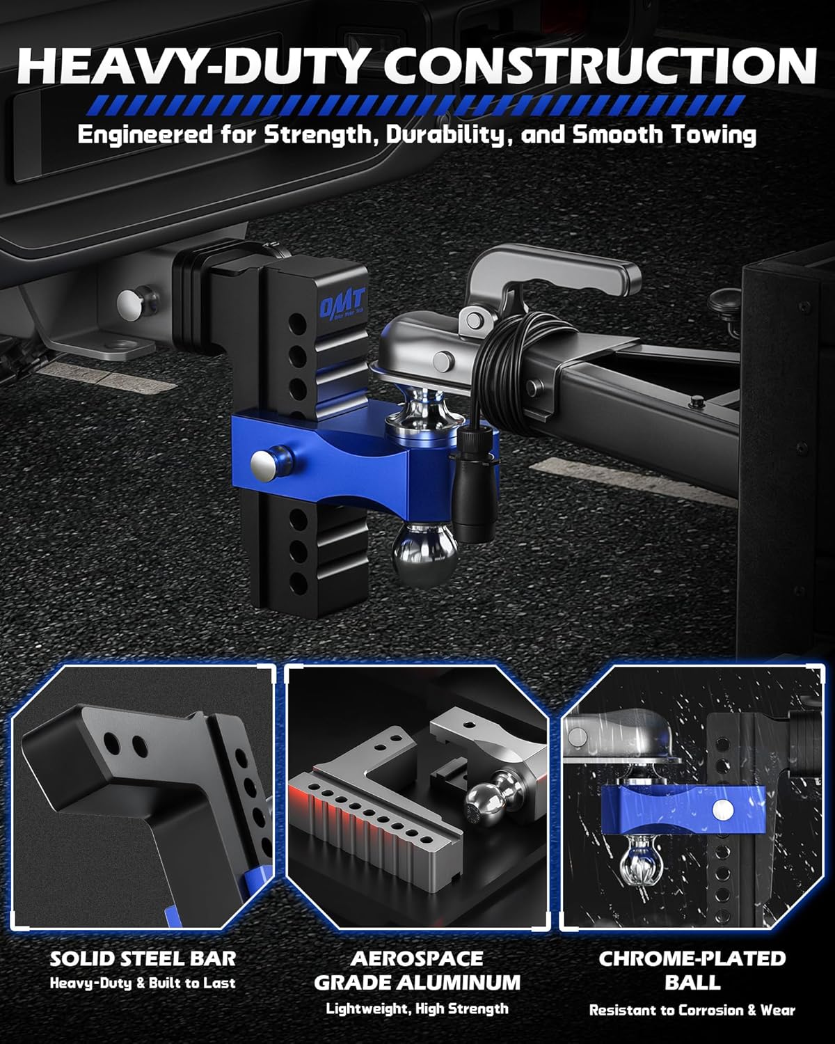 Thumbnail 6 de Orion Motor Tech Adjustable Trailer Hitch (2.5 in receiver, 8 in drop/rise) Class 5 Tow Hitch Ball Mount