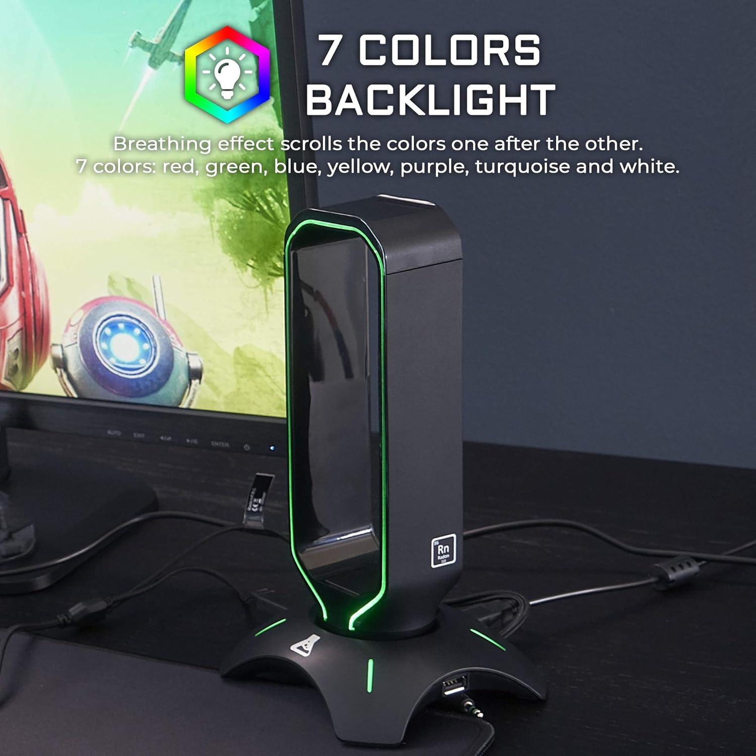 Detalle 2 de The G-Lab K-Stand Radon Soporte Gaming RGB USB 2.0