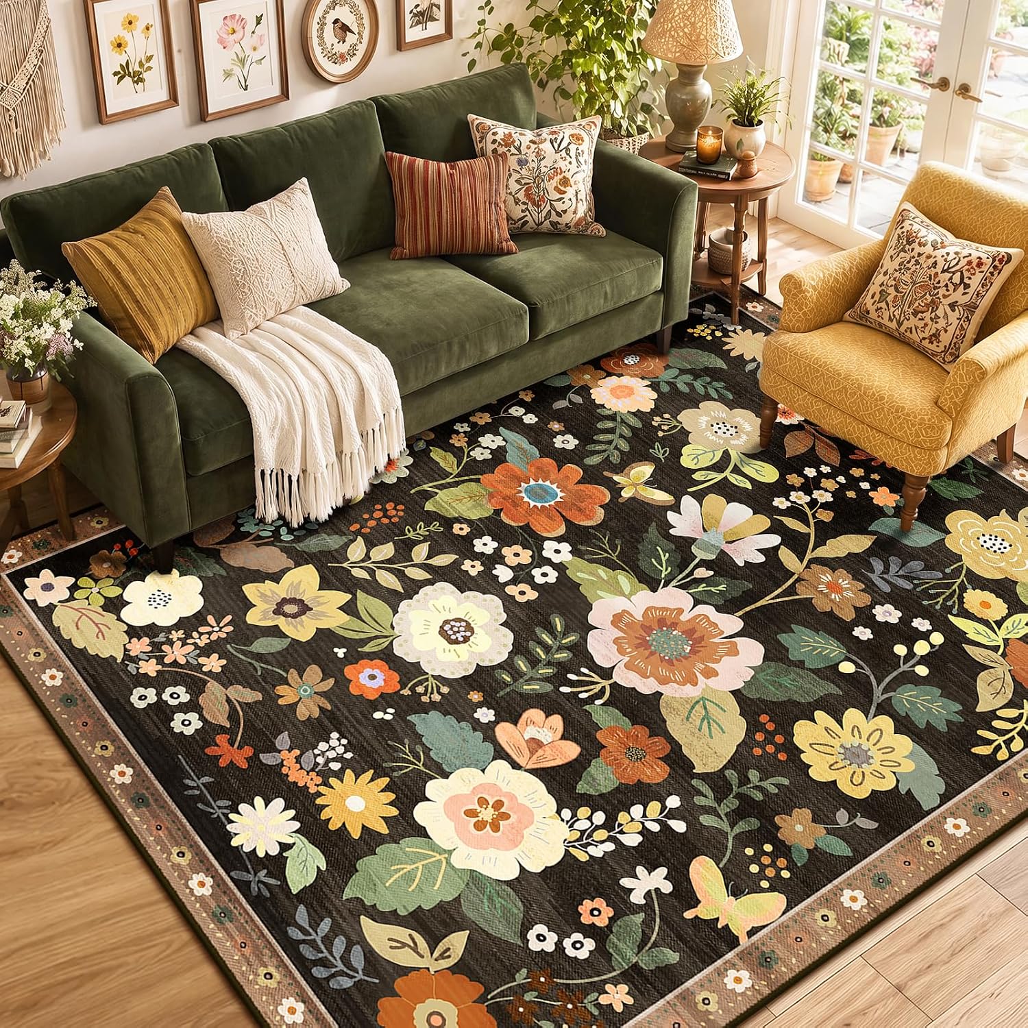 Detalle de RELEANY d-greenfield Floral Washable 5' x 7' Area Rug, Low-Pile
