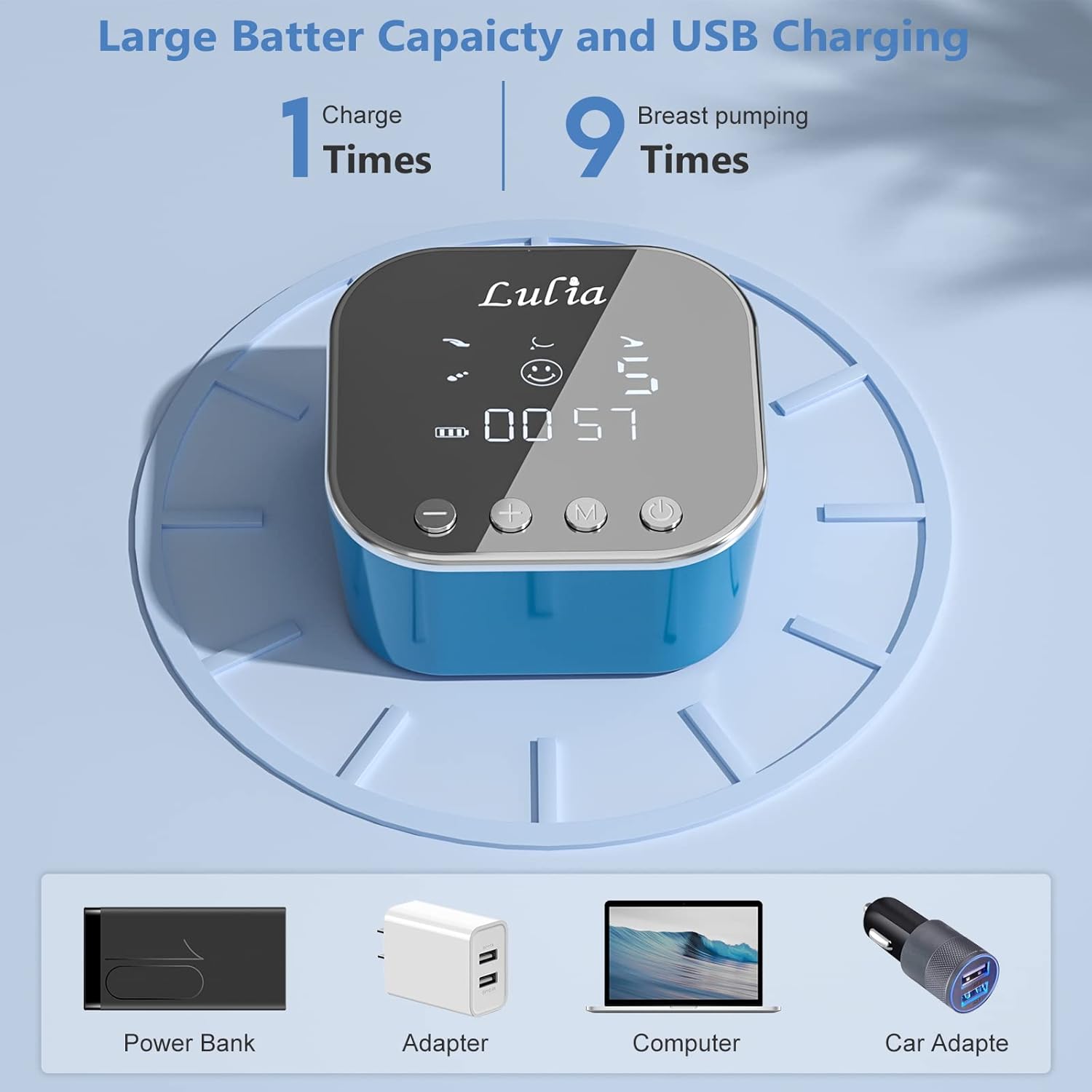 Thumbnail 2 de Lulia elektrische Milchpumpe (4 Modi, 9 Stufen) mit Akku, Anti-Rückfluss und LED-Display – BPA-frei