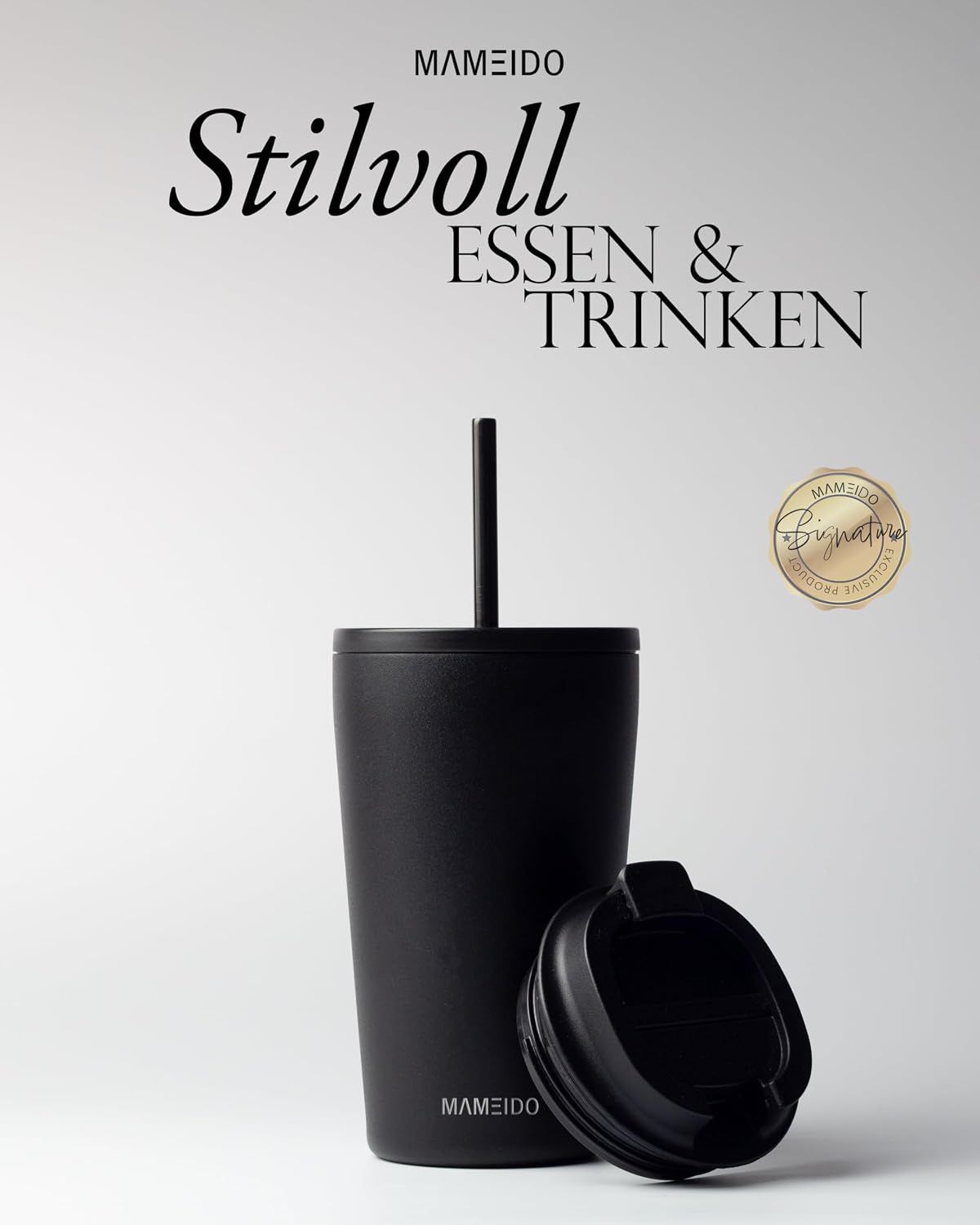 Thumbnail 1 de MAMEIDO Thermobecher mit Strohhalm 470 ml – Doppelwandig, aus Edelstahl, auslaufsicher