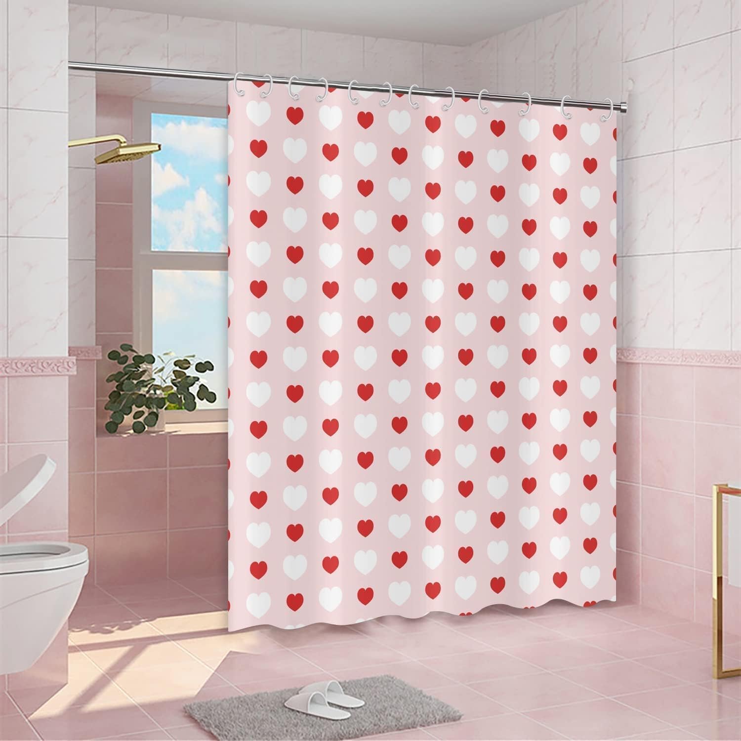 Detalle de GCIREC Duschvorhang 180x200 cm – Valentinstag Herzdesign, wasserdicht, maschinenwaschbar
