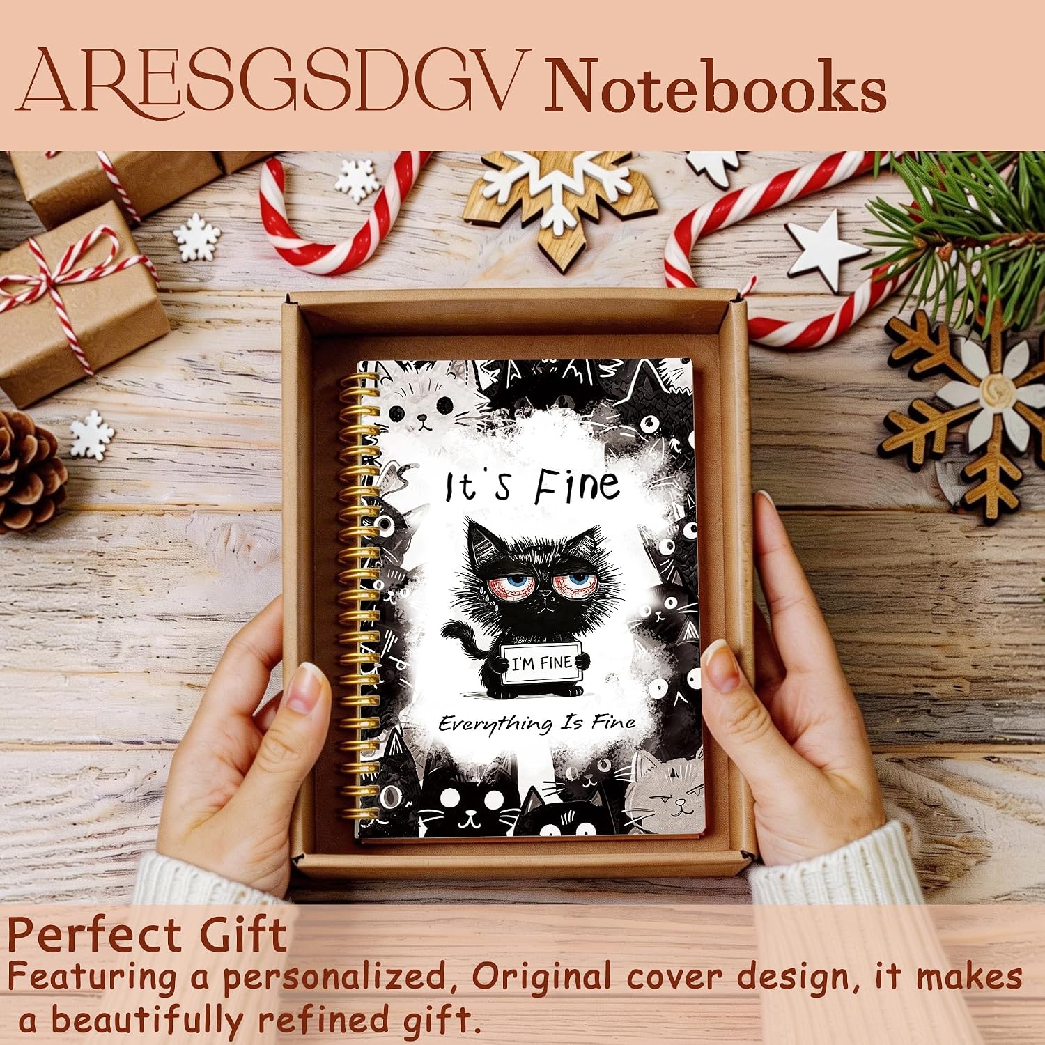 Detalle de ARESGSDGV Funny Black Cat Notebook, 5.5 x 8.3 in, 160 Pages, Hardcover