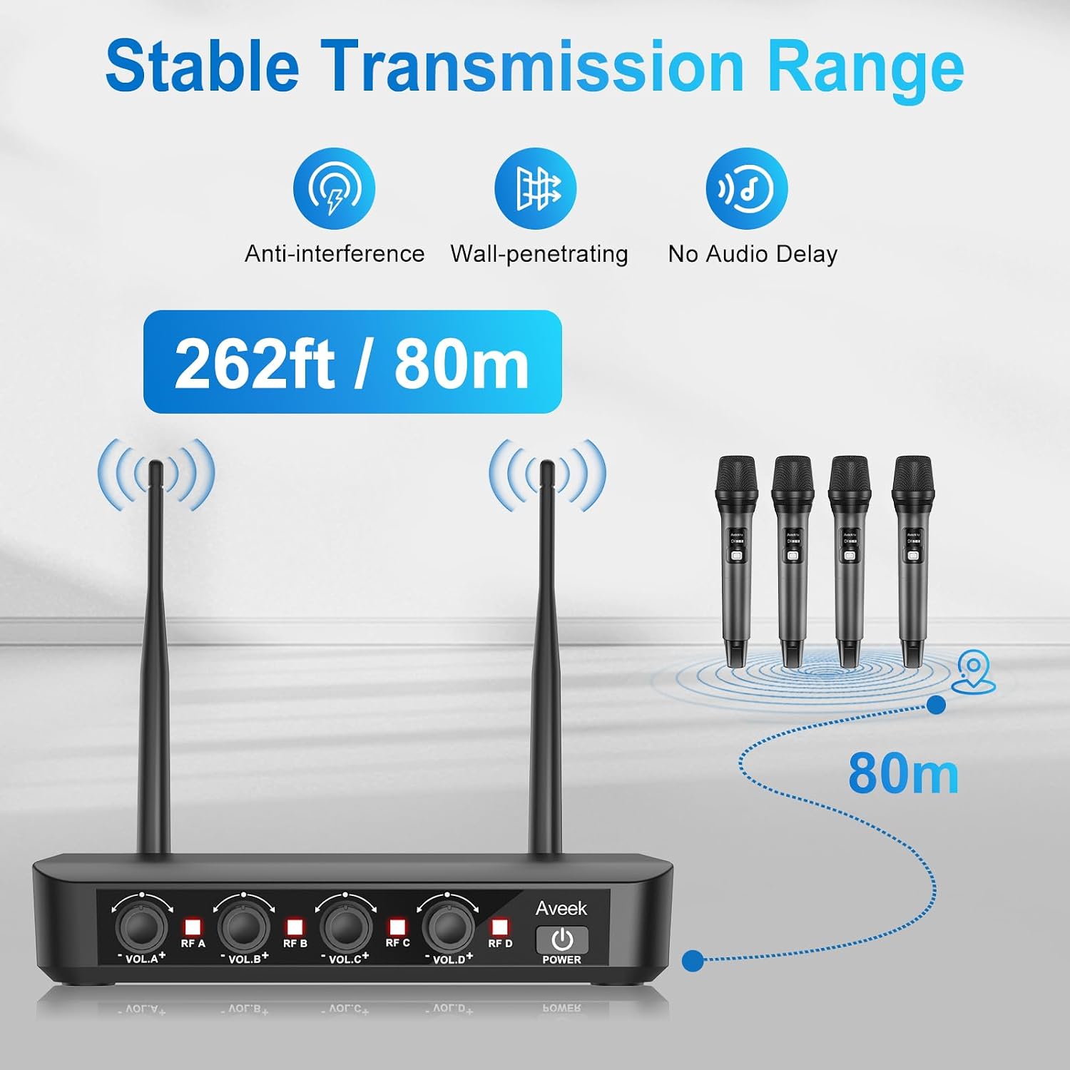 Detalle de Aveek PRO-06 4-Microphone Wireless System with 262-Foot Range