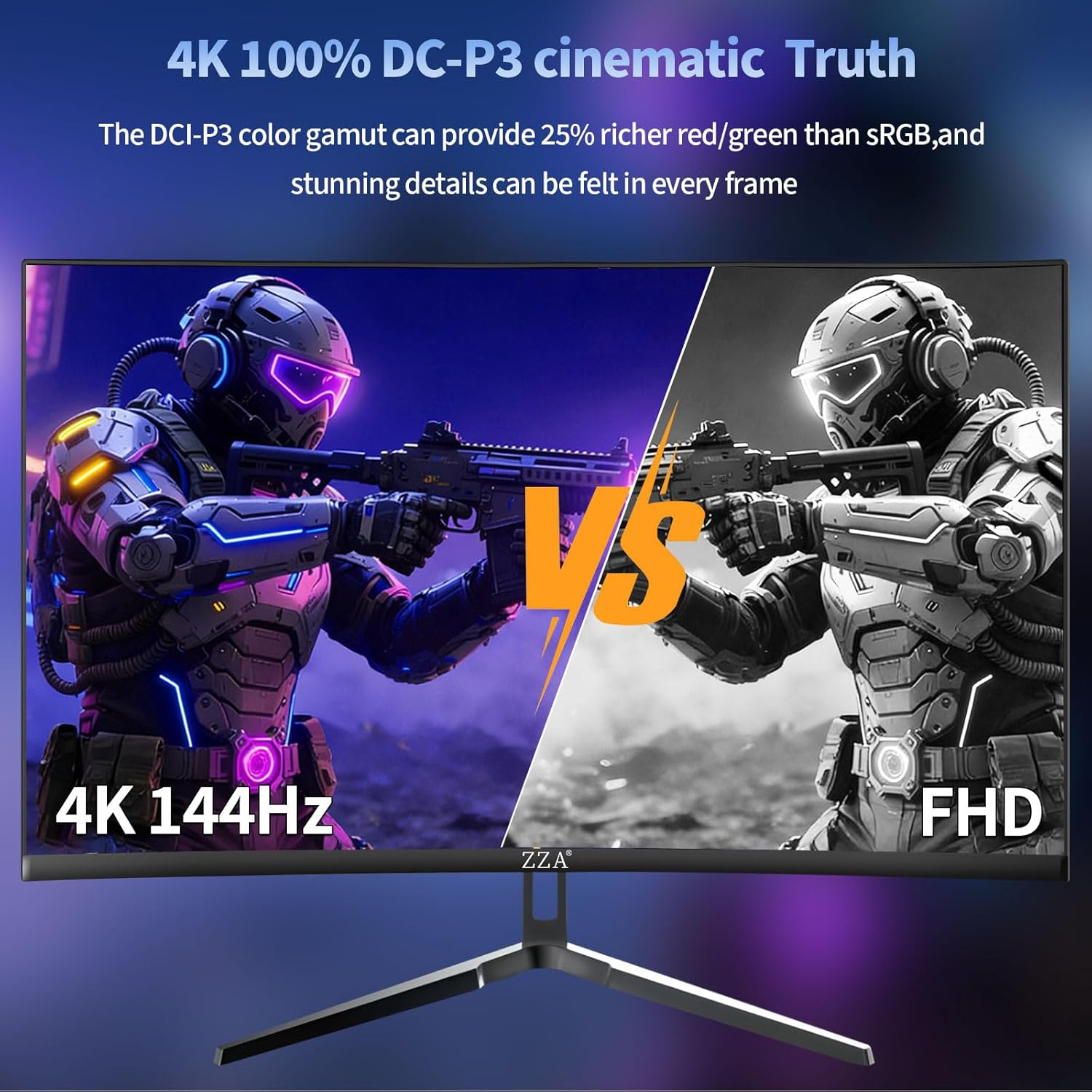 Thumbnail 2 de ZZA 27-Inch 4K Gaming Monitor (UHD 3840×2160, 144Hz) with HDMI 2.1 & DP 1.4