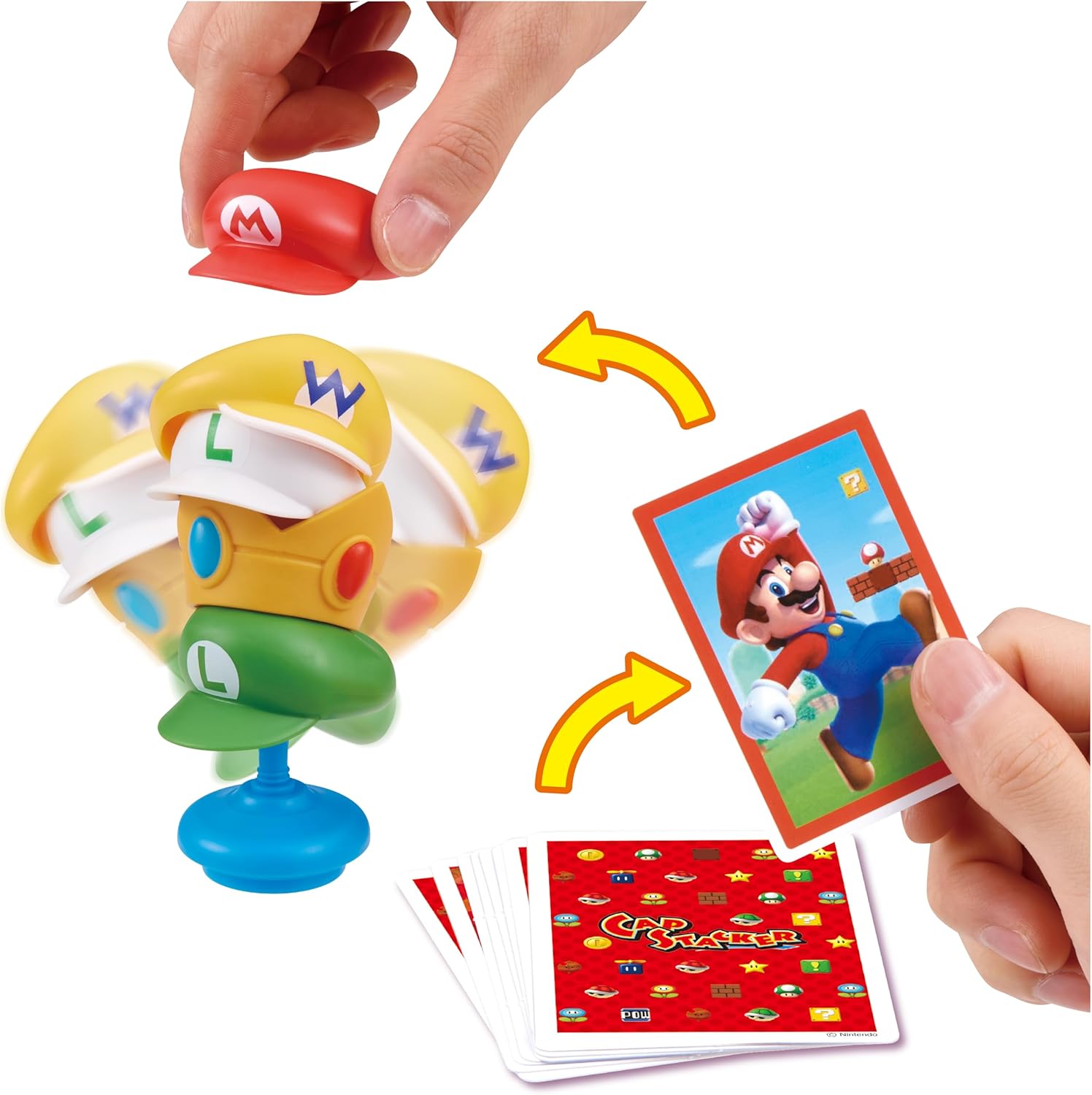 Detalle 2 de EPOCH Games Super Mario Cap Stacker 7554 – A Light, Social Balance Game