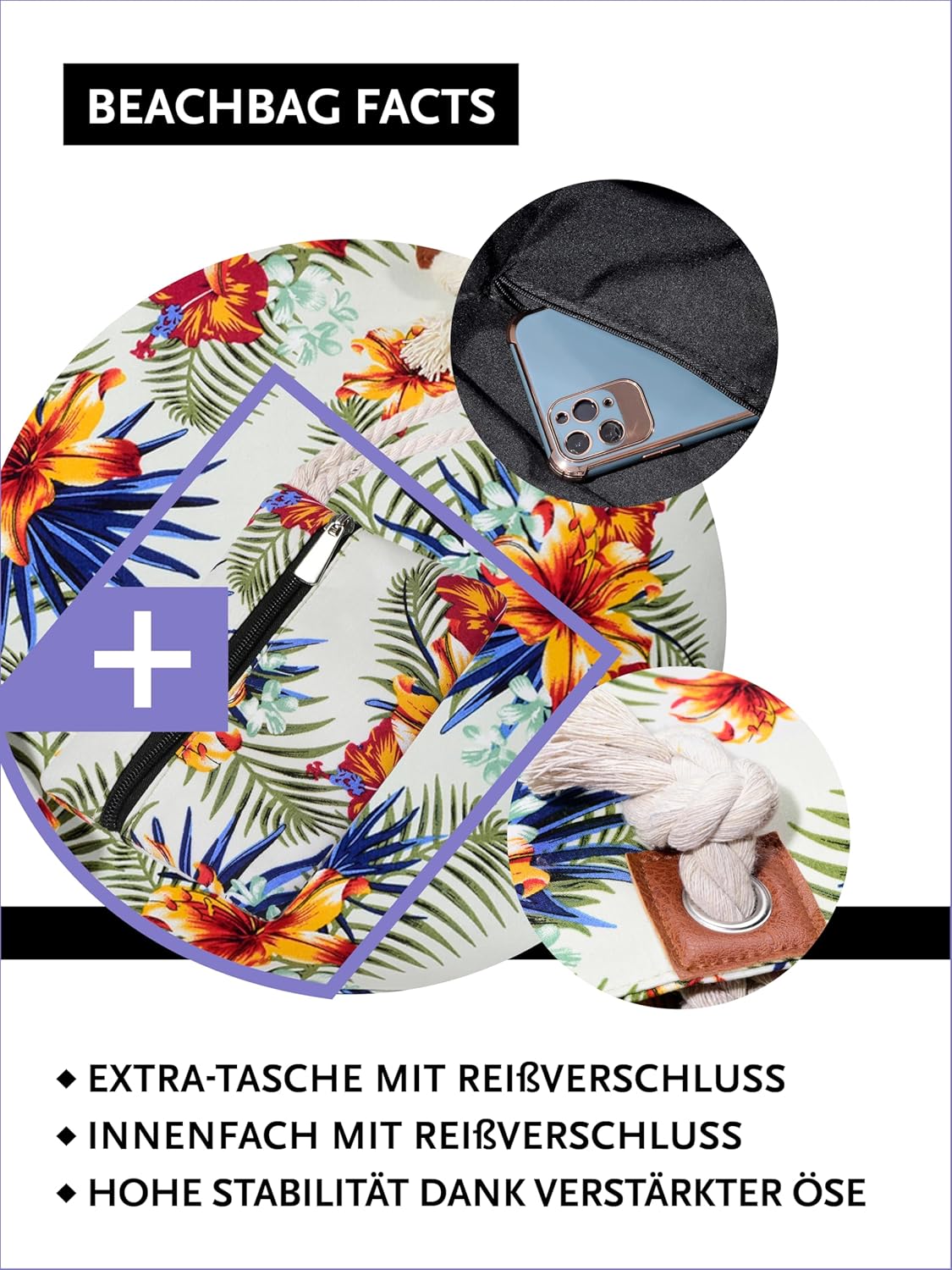 Thumbnail 2 de DonDon Strandtasche XXL mit Reißverschluss – Umhängetasche Damen, Shopper im Beach Look