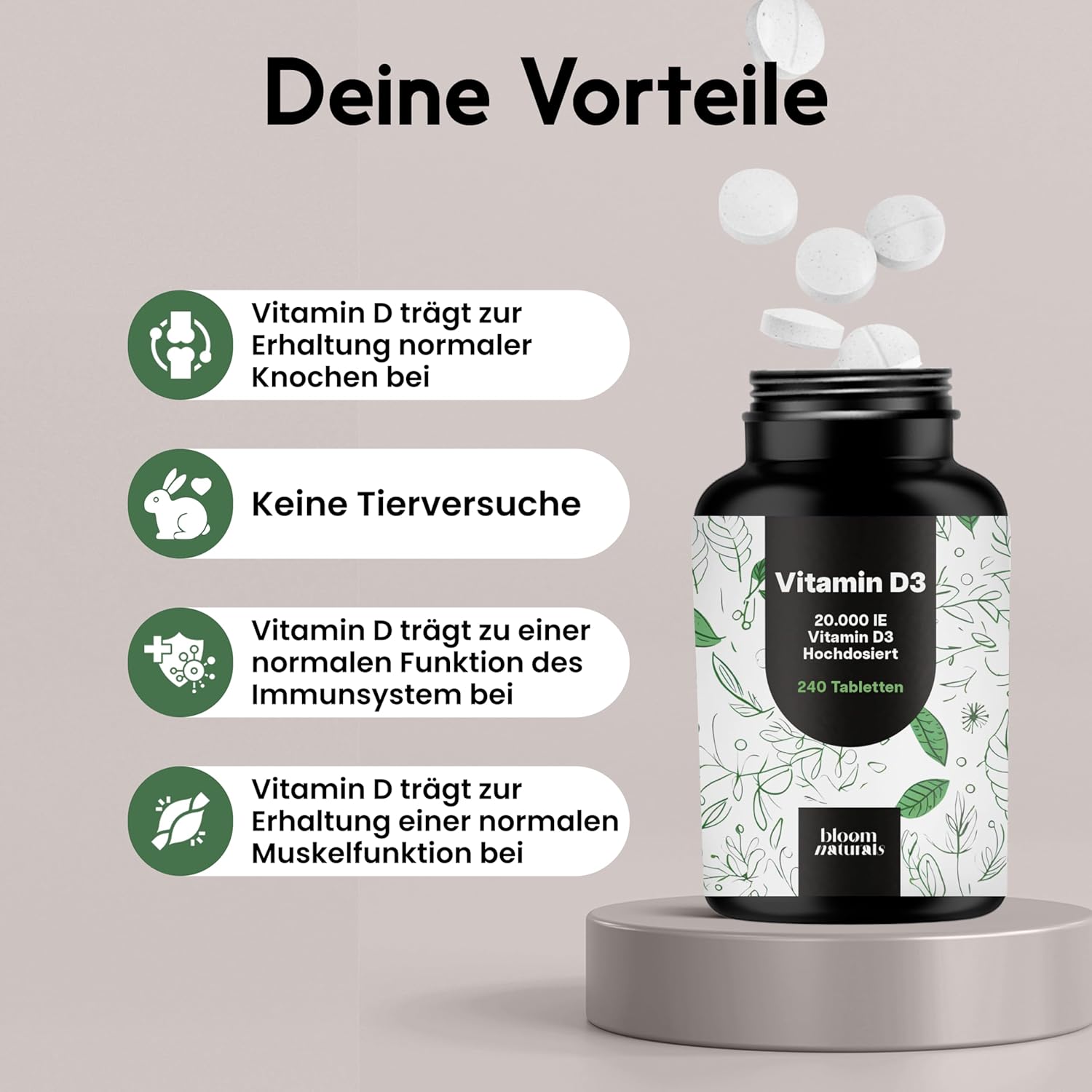 Thumbnail 3 de Vitamin D3 20.000 I.E. hochdosiert – 240 Tabletten, produziert in Deutschland