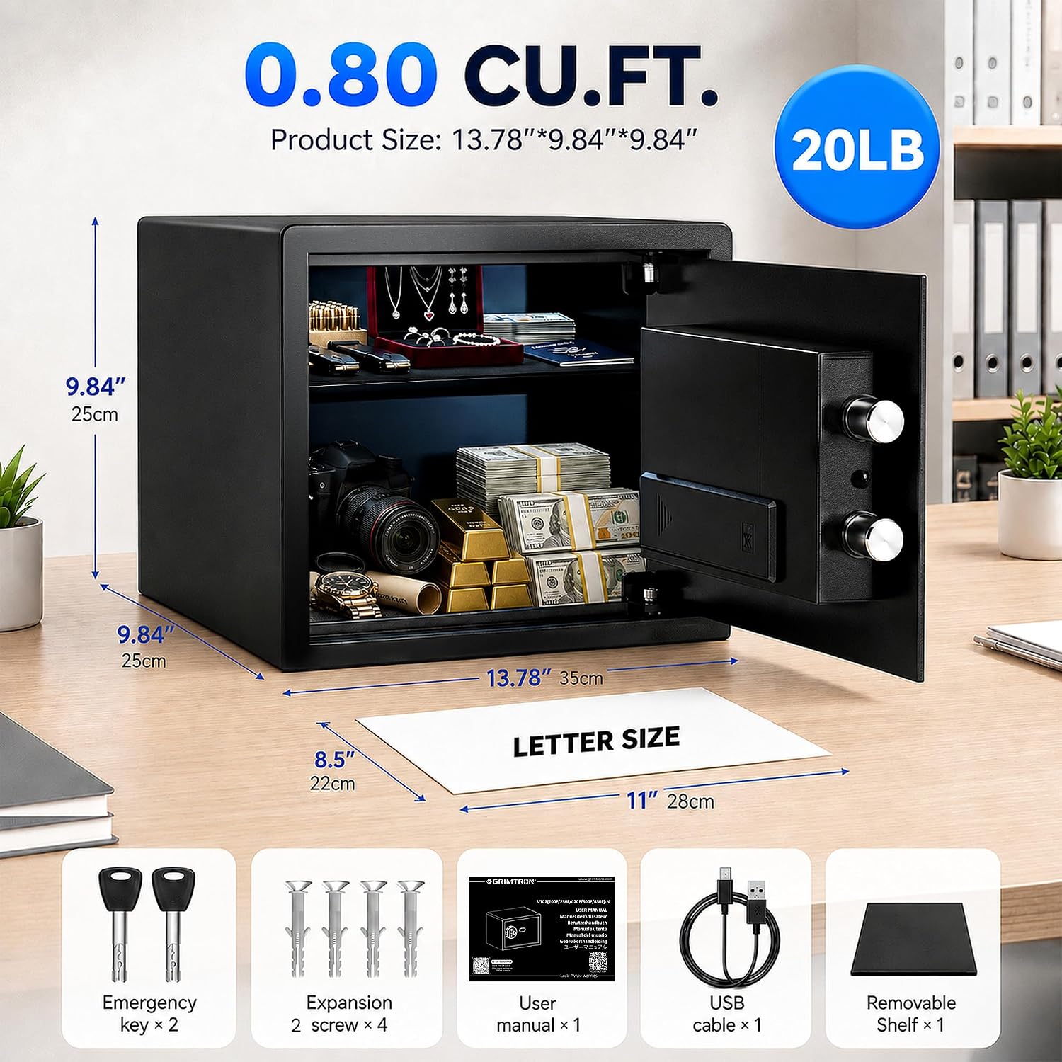 Thumbnail 6 de Grimtron Smart Biometric Safe (14 litres) with Fingerprint Lock, Silent Mode and Backlit Keypad