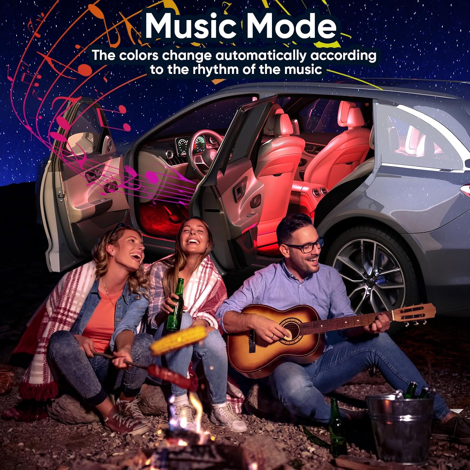 Detalle de YiLaie Car LED Interior Lights (DC 12V) with APP control, music sync and 16 million colours
