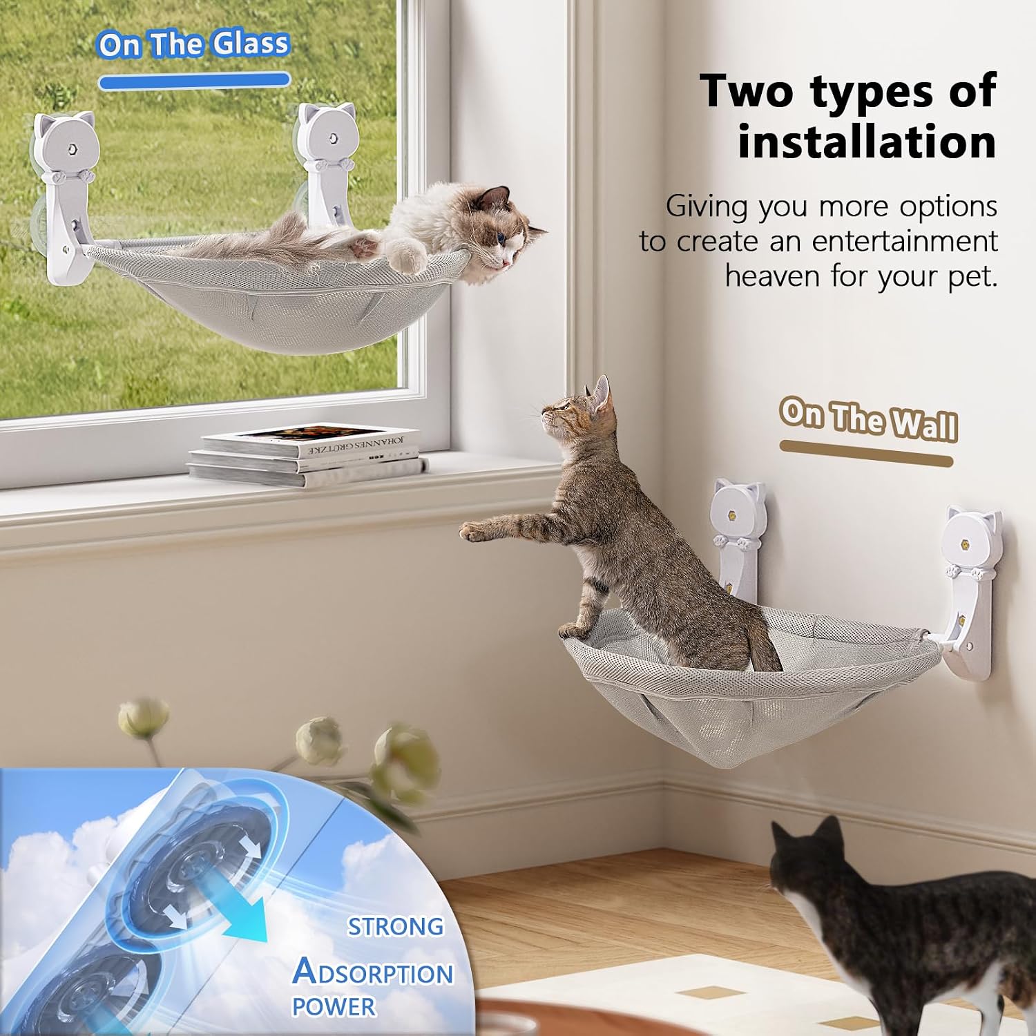 Detalle de JUNSPOW Cat Window Perch 40 lb capacity 🐱