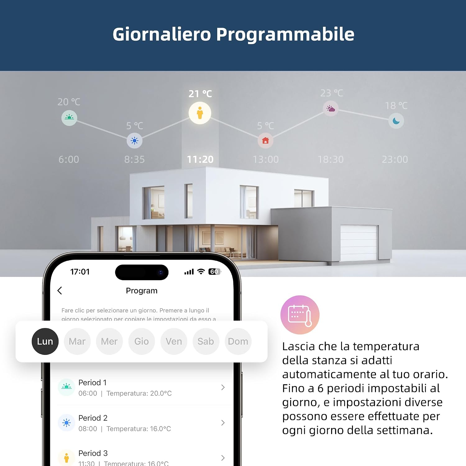 Thumbnail 6 de Termostato ambiente WiFi TGM-50WPB con programmazione settimanale e controllo smart Tuya (compatibile Alexa e 2,4 GHz)