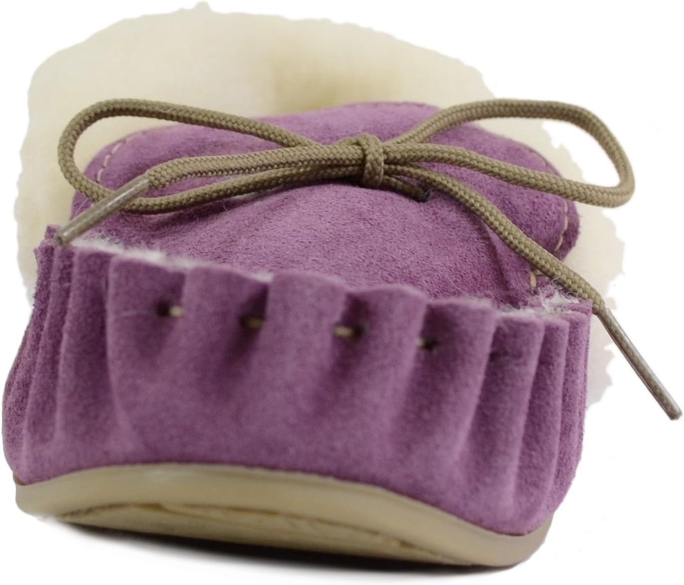 Detalle de SNUGRUGS Ladies Beige/Camel Suede Moccasin Slippers with Wool Lining
