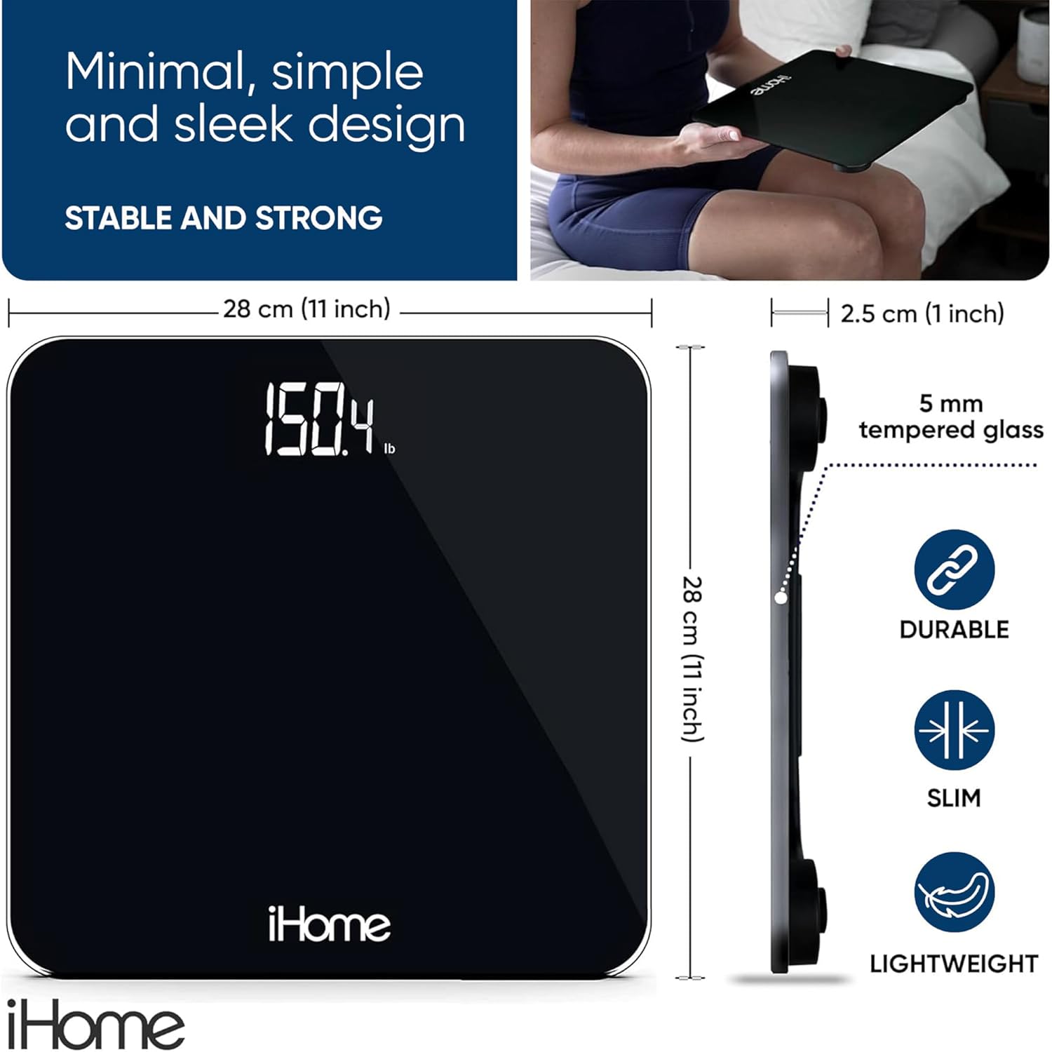 Detalle de iHome Digital Scale: 0.1 lb Precision, 400 lb Capacity