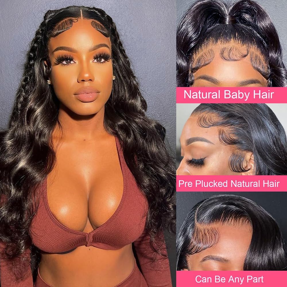 Detalle de padise 30-Inch 13x6 Lace Front Body Wave Human Hair Wig (200% Density, HD Transparent Lace, Pre-Plucked, Glueless)