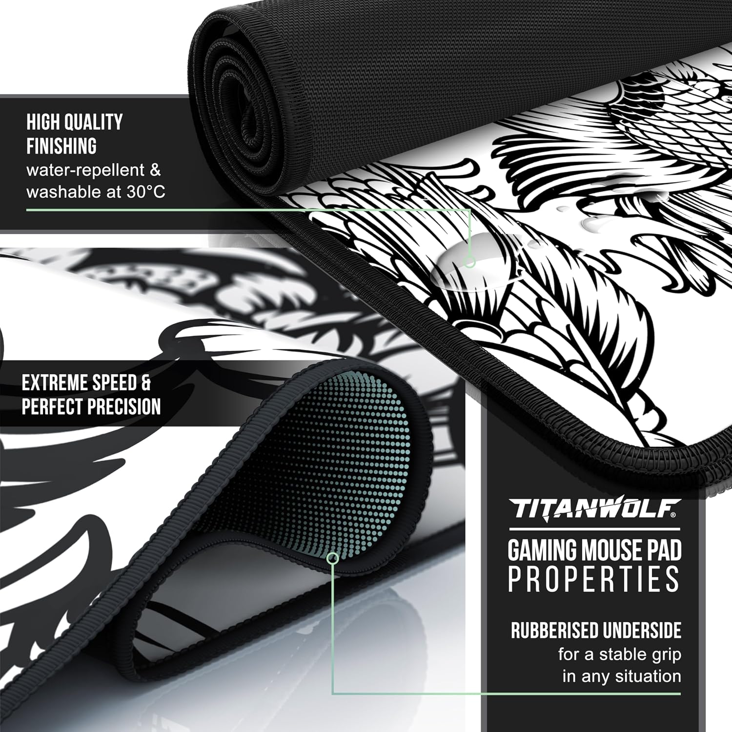 Detalle de TITANWOLF Koi Tattoo 2 XXL Speed Gaming Mouse Mat (900 x 400 x 3mm)
