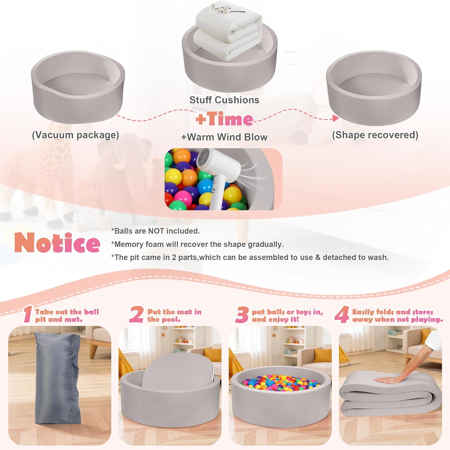 Thumbnail 3 de SIUUHOVS Foam Baby Ball Pit 35.4" x 11.8": Safe, Soft Play Space for Toddlers (Balls Not Included)