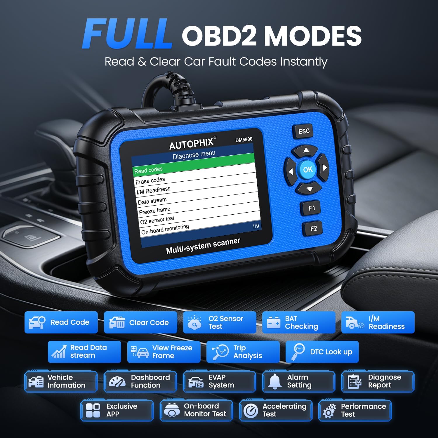 Thumbnail 5 de AUTOPHIX 4 Systems Car Diagnostic Tool: DM5900 4‑System OBD2 Scanner, 12V Battery Tester and Bluetooth Engine Reader