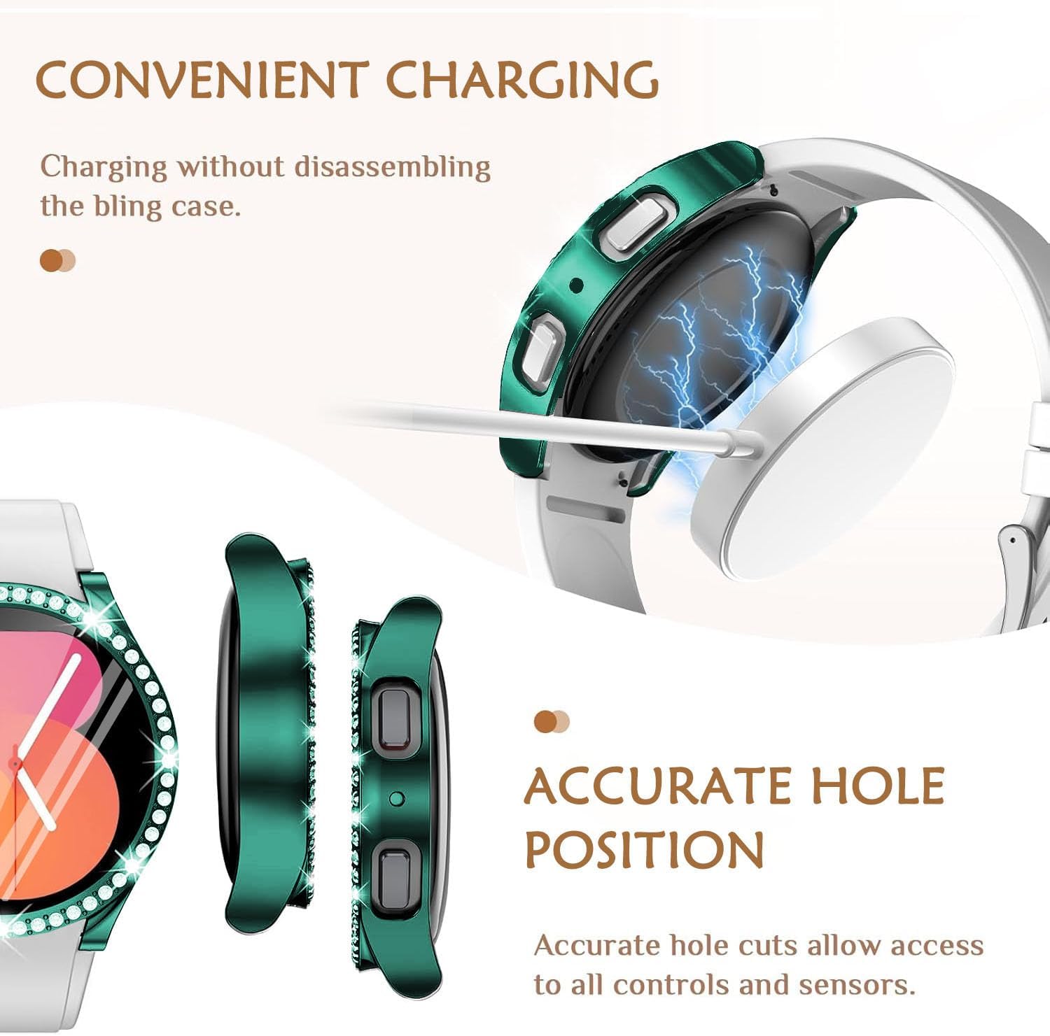 Thumbnail 1 de DEALELE 2+2 Pack Tempered Glass Case for Samsung Galaxy Watch 5 Pro 45mm – Bling Diamond Green