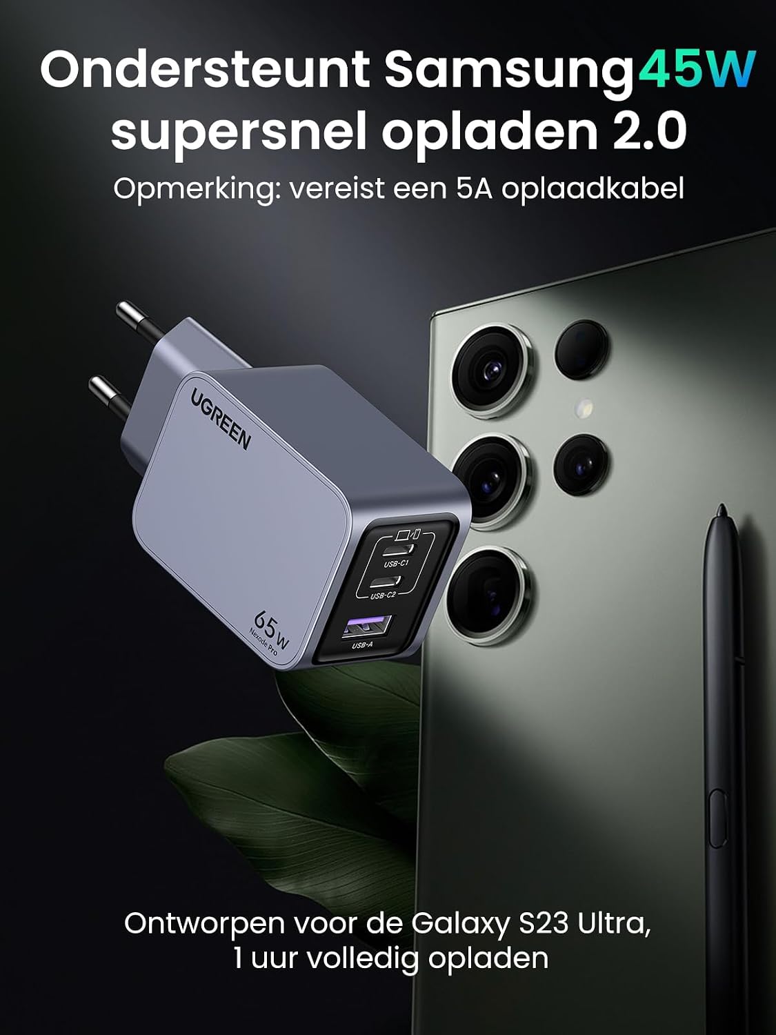 Thumbnail 4 de UGREEN Nexode Pro 65W USB-C-oplader met 3 poorten, GaN en PPS