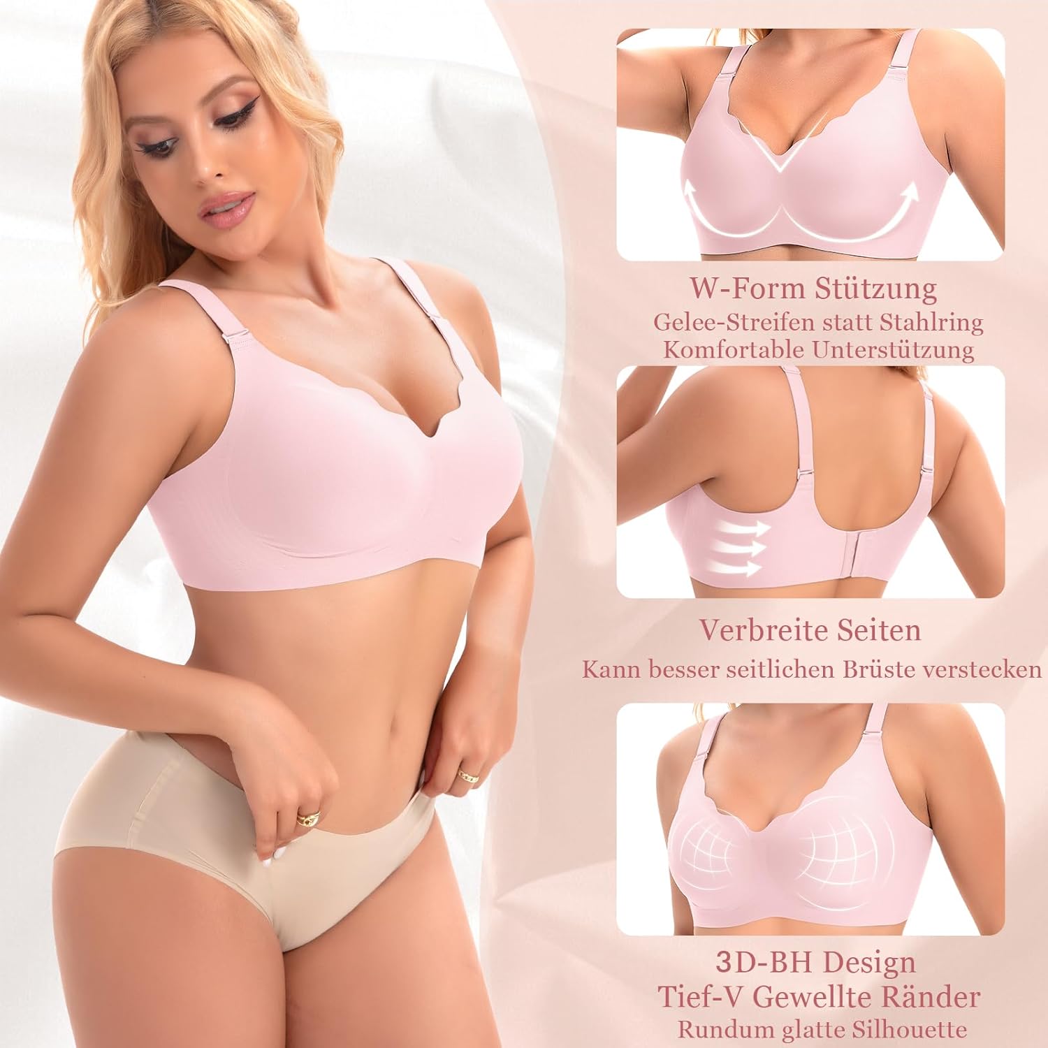 Detalle 2 de Ganado Damen Nahtloser BH Ohne Bügel mit Tiefem V-Ausschnitt – Bralette, Bügellos, Soft