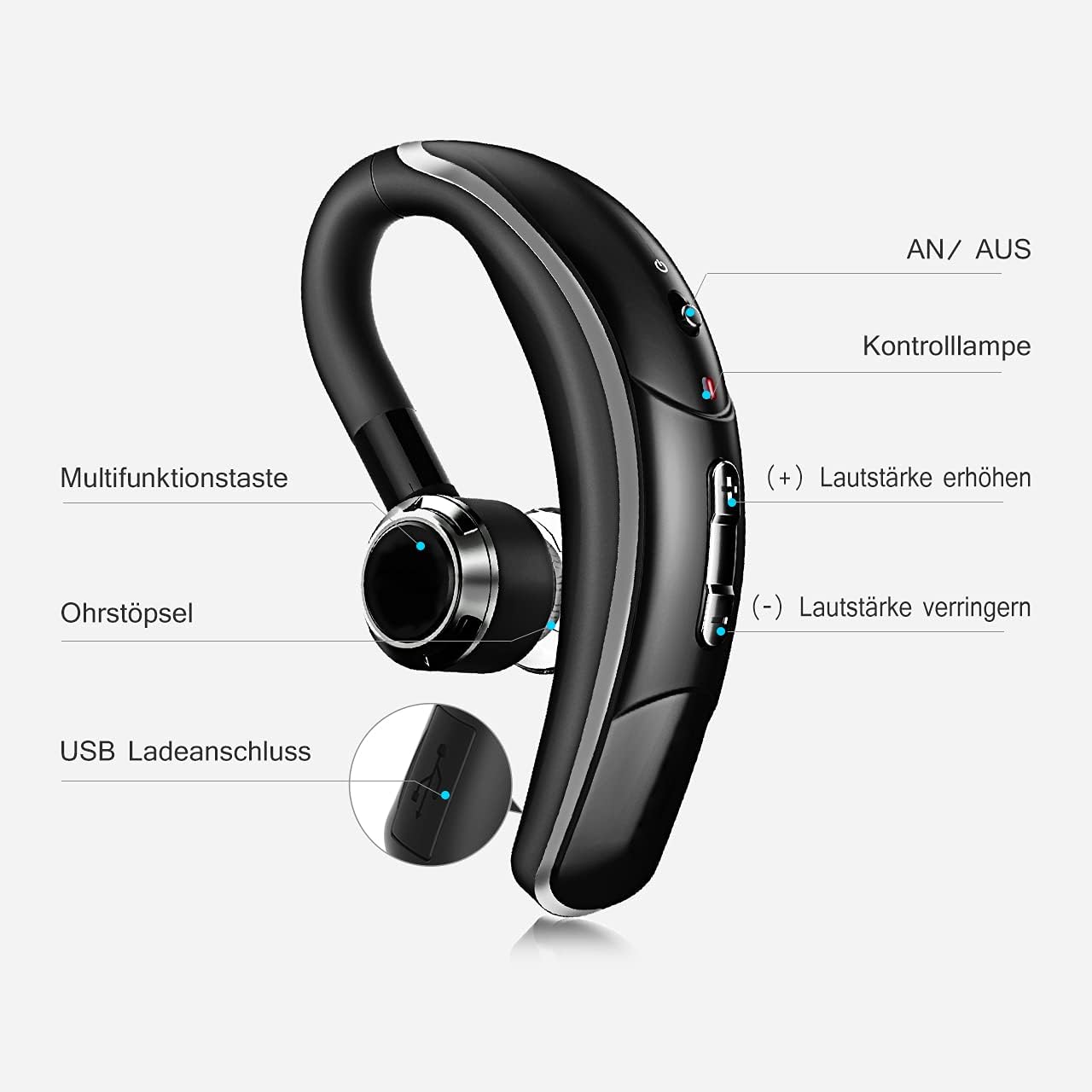 Thumbnail 3 de COSMUSIS Cuffie Bluetooth singola CVC 6.0 con cancellazione rumore e microfono, vivavoce business