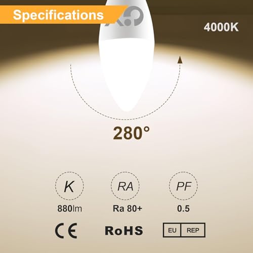 Detalle de GY Lampadine LED E14 8W 880 Lumen – Equivalenti a 60W, 4000K Luce Naturale, 12 Pezzi