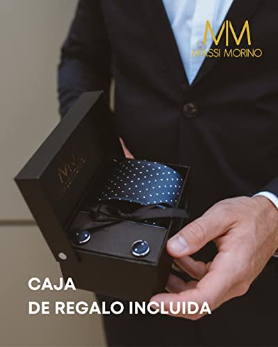 Detalle de Massi Morino Set de Corbata Azul Marino con Pañuelo y Accesorios 5 en 1 para Hombre