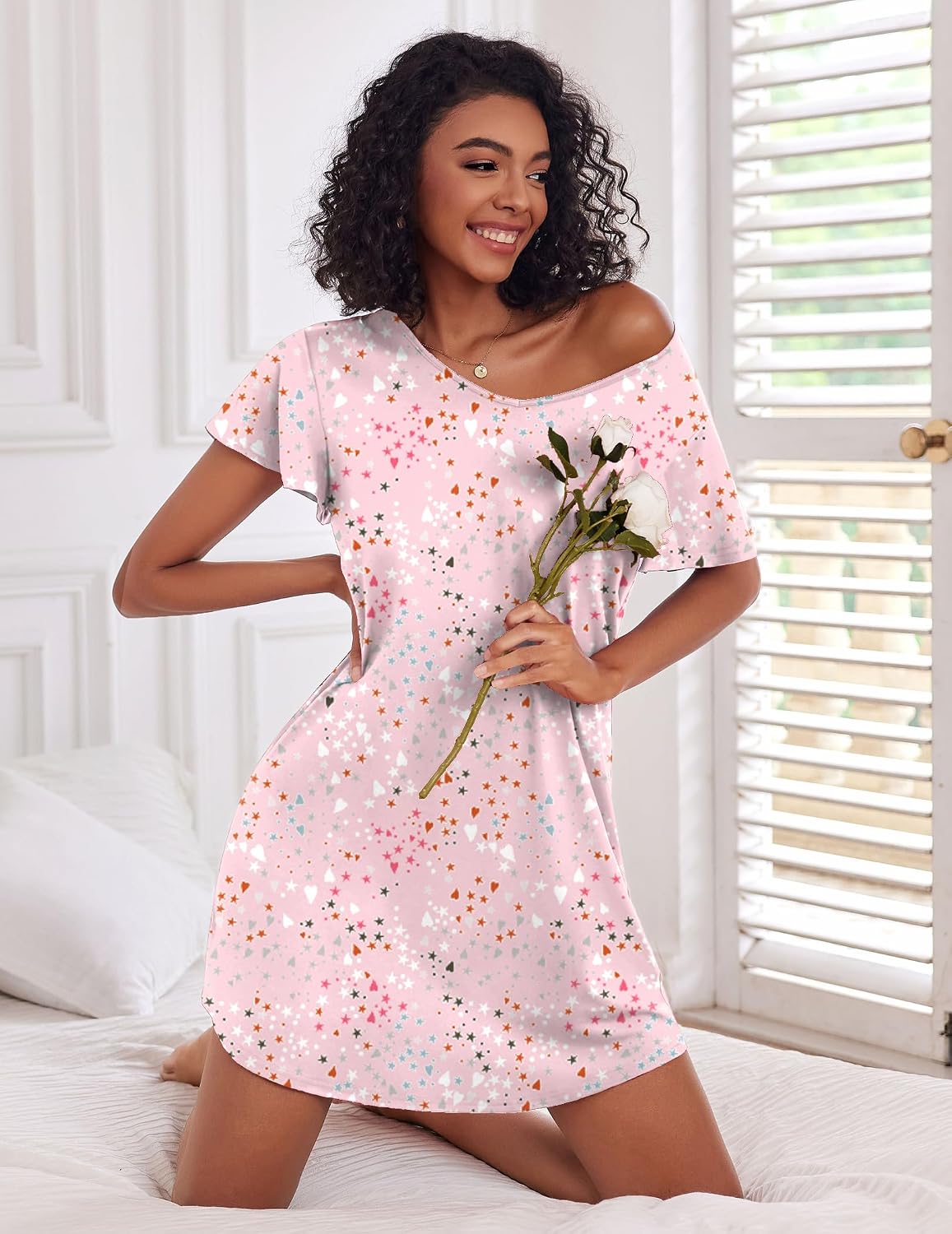 Thumbnail 2 de Ekouaer 2 Pack Nightgowns for Women – Flare Short Sleeve Sleepshirt (Plain or Floral)
