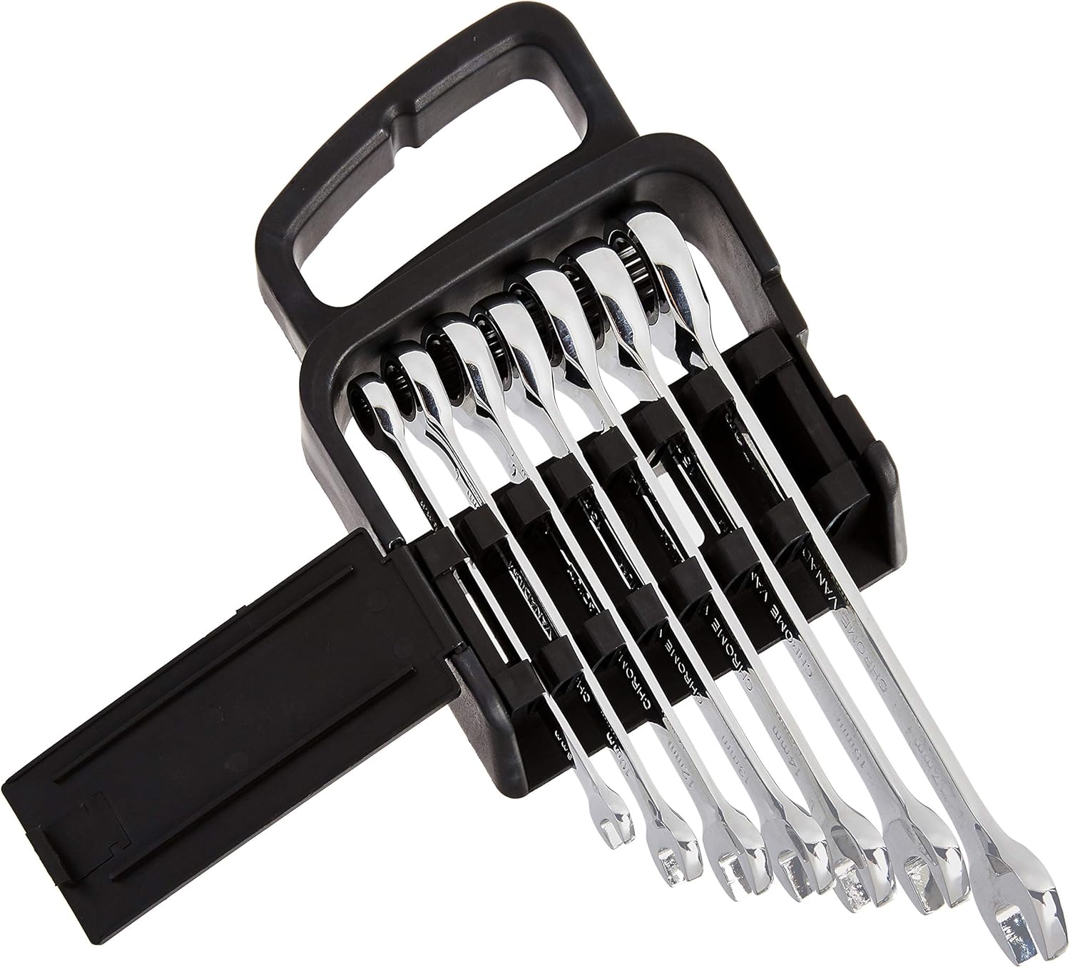 Detalle 2 de Amazon Basics Ratcheting Wrench Spanner Set (7‑Piece, 8–17 mm) in Chrome Vanadium