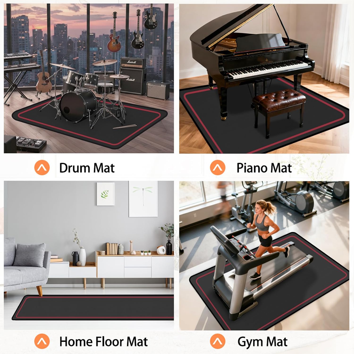 Thumbnail 5 de IBVIVIC Drum Mat, 4 x 5.3Ft, Non-Slip Rubber Backing, Red Border