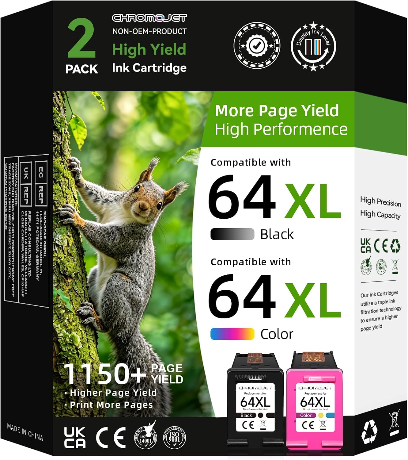 Detalle de Chromojet HP 64XL Compatible Ink Cartridge Combo Pack, Black and Color, 2-Pack