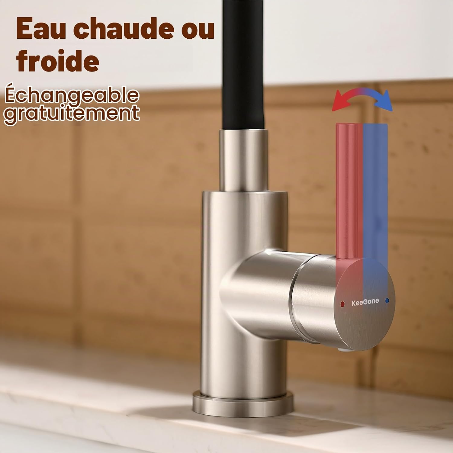 Detalle 2 de KeeGone KGKF013AS1-EU keukenkraan met flexibele handdouche, chroom en 360° draaibaar