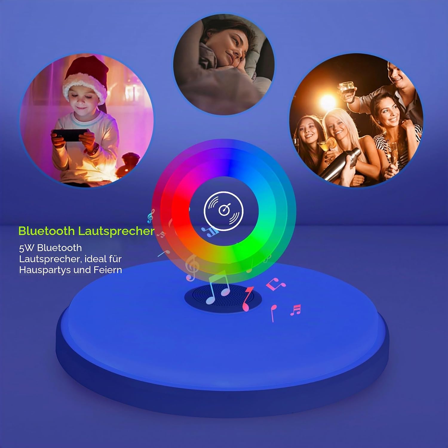 Thumbnail 6 de JDONG LED-Deckenleuchte mit Fernbedienung, App-Steuerung und Bluetooth-Lautsprecher – 36 W, 40 cm Ø, RGB-Farbwechsel