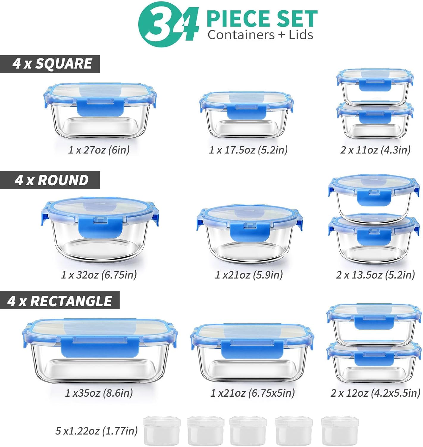Detalle 2 de 34-Piece Glass Food Storage Set with Lids