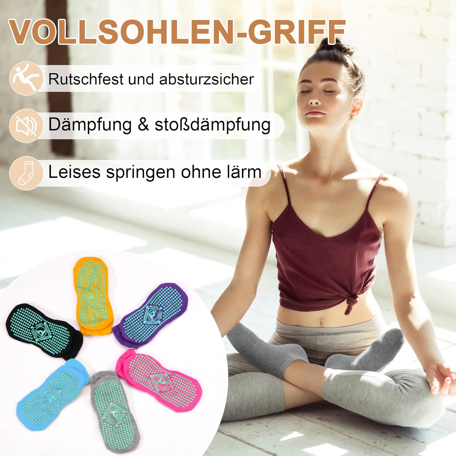Detalle de Yoga Socken Anti-Rutsch-Socken (4 Paare) für Damen – Vielseitige Griffigkeit für Yoga, Pilates und mehr