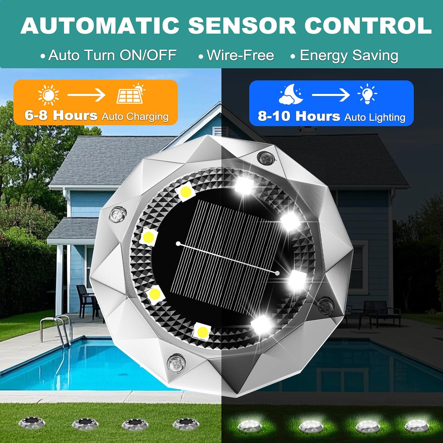 Thumbnail 1 de FIFlying 6 Pack Solar Ground Lights Outdoor: IP65 Diamond LED Garden Path Lighting