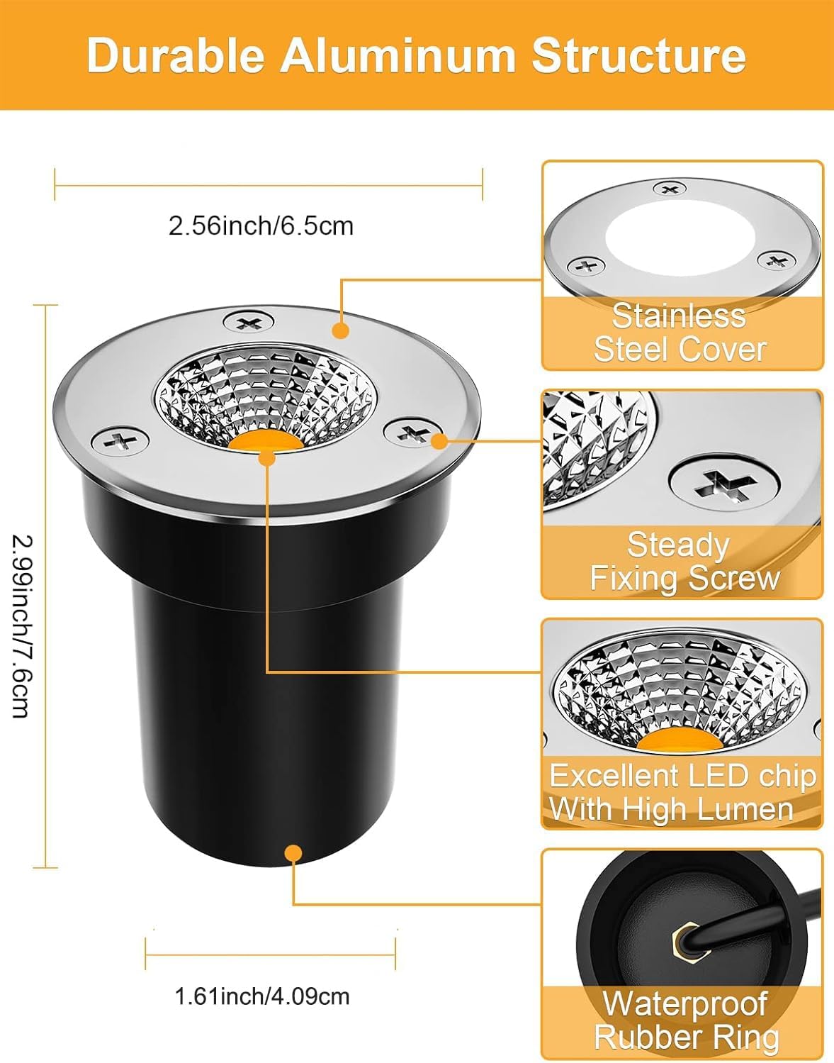 Detalle 2 de ZUCKEO 3W 12-24V In-Ground LED Well Lights, 8-Pack, Warm White, IP67
