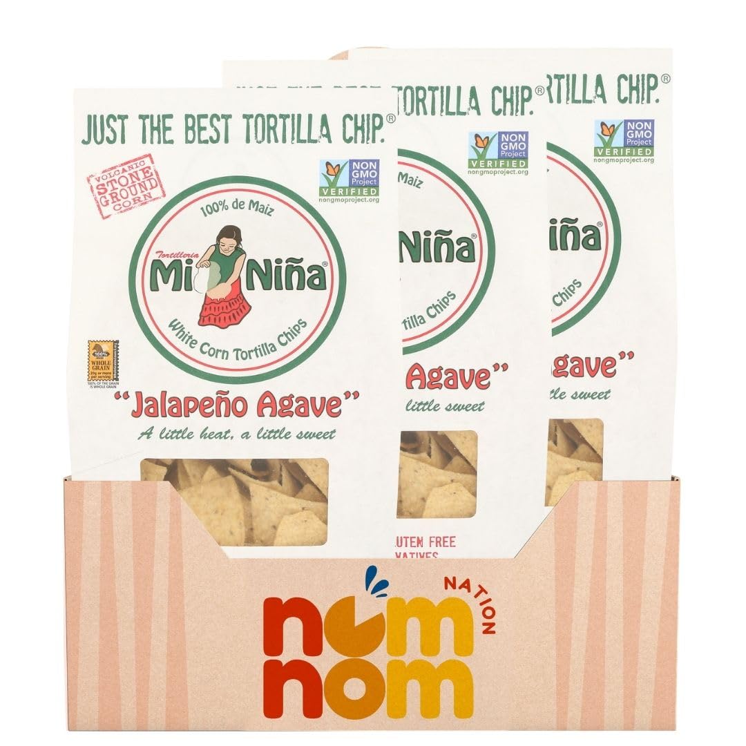 Detalle de NomNom Nation Tortilleria Mi Nina Jalapeño Agave Tortilla Chips, 3-Pack