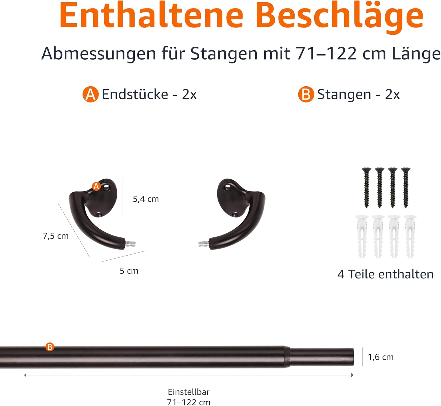 Thumbnail 3 de Amazon Basics Gardinenstange mit gebogener Stange – verstellbar 71–122 cm, Bronze, 1,59 cm Durchmesser