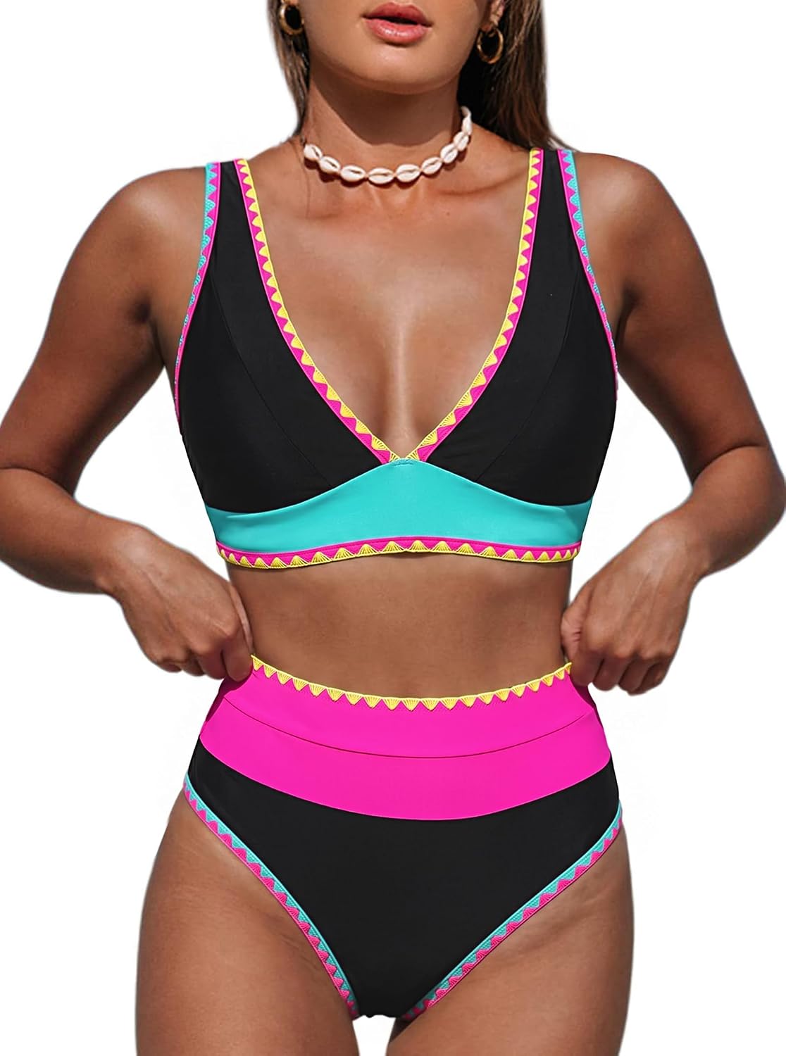 Thumbnail 6 de Hilinker Women's Leopard Bikini Swimsuits: V Neck, High Waisted 2-Piece