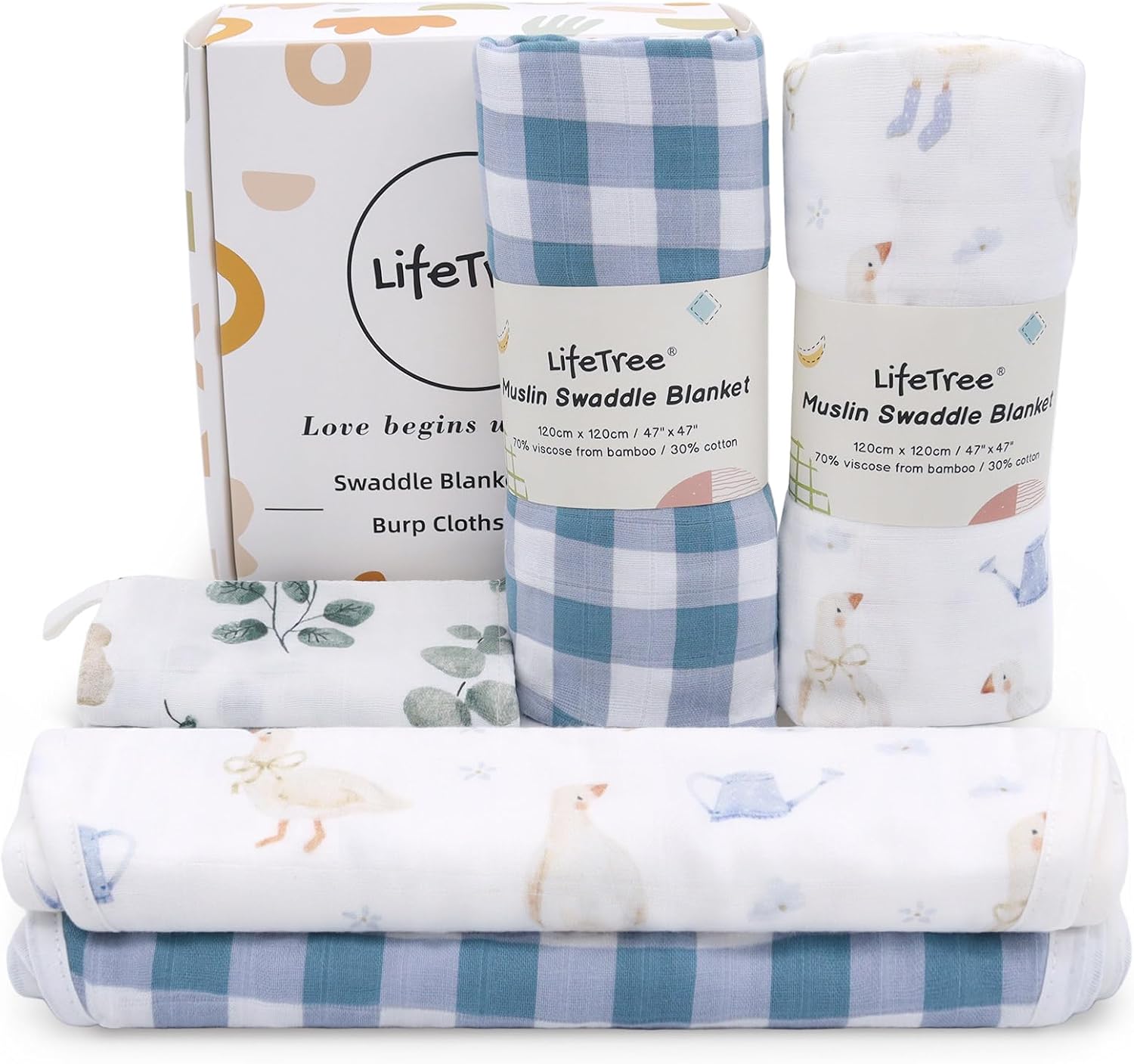 Detalle 2 de LifeTree Muslin Swaddle Blankets 47" x 47
