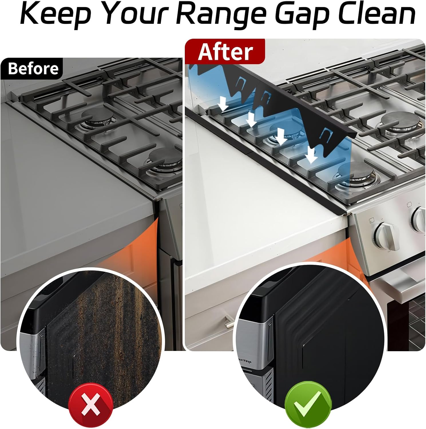 Detalle 2 de ACPULSE SGC-MAIN-01 Stainless Steel Stove Gap Covers, Adjustable 13.8–27.6 in, 2-Pack