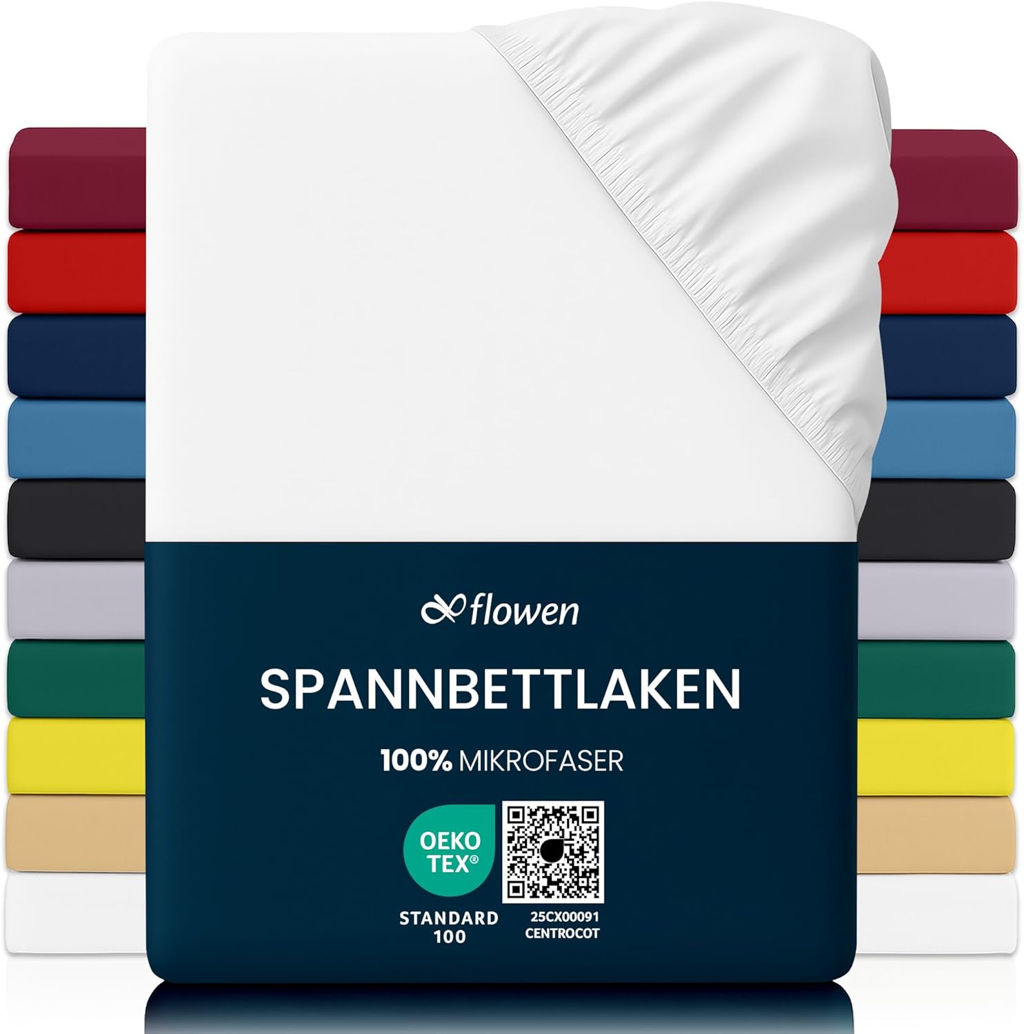 Detalle de Flowen Mikrofaser Spannbettlaken 120x200 cm weiß – atmungsaktiv, hypoallergen, 30 cm Tiefe
