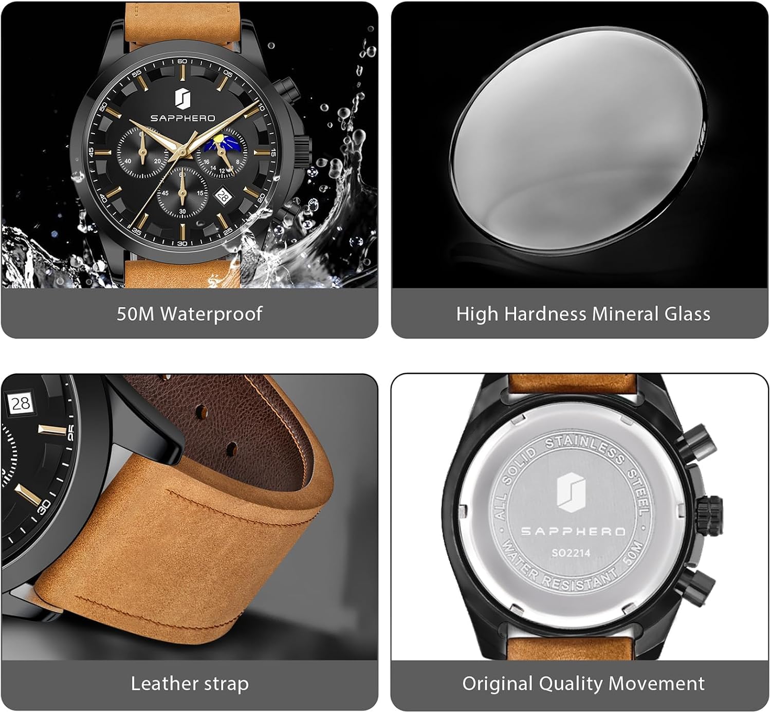 Detalle 2 de BENYAR BY Herrenuhr Chronograph – wasserdicht, Edelstahlarmband, Quarz, 30 m, elegant