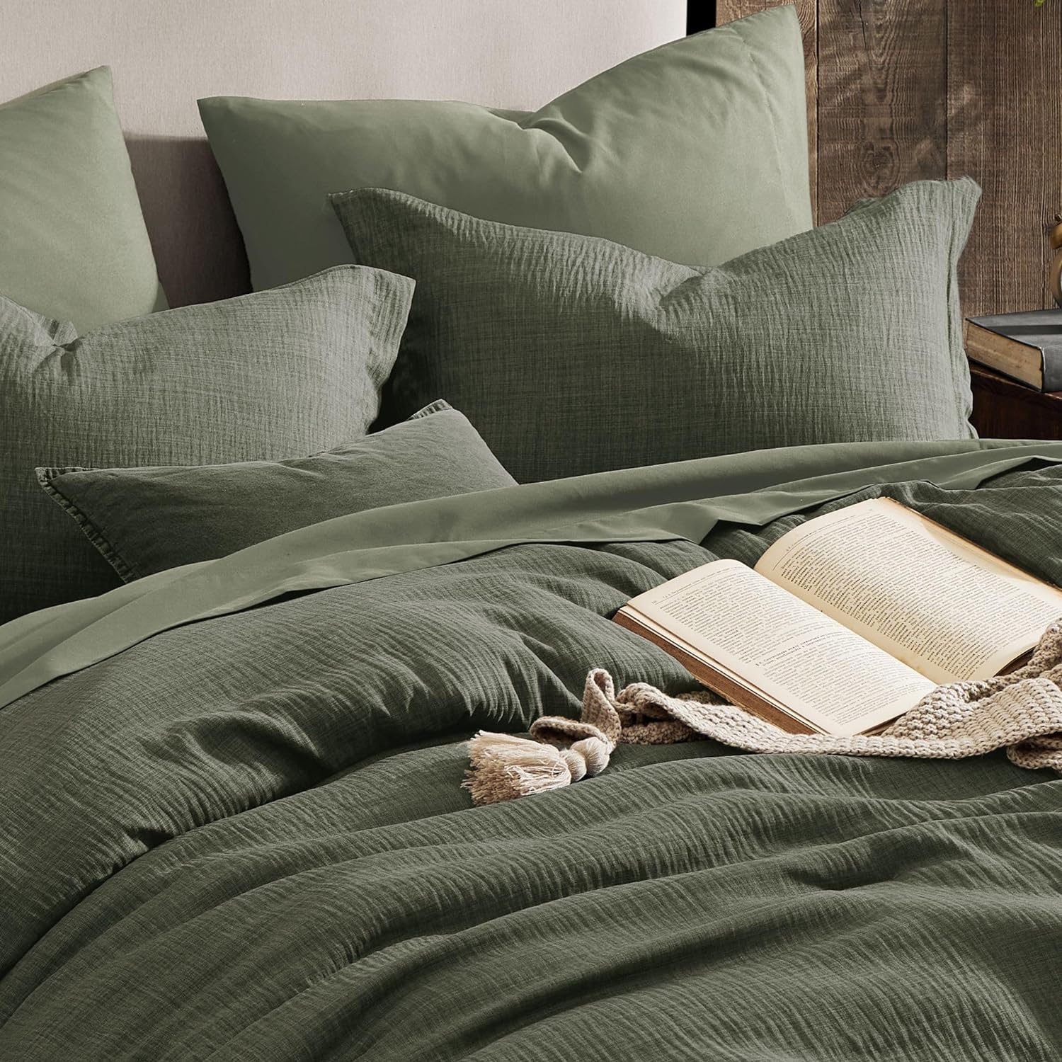 Thumbnail 4 de Geniospin Oversized King Comforter Set (7 Pieces) in Dark Green — textured comforter with sheets & pillow shams