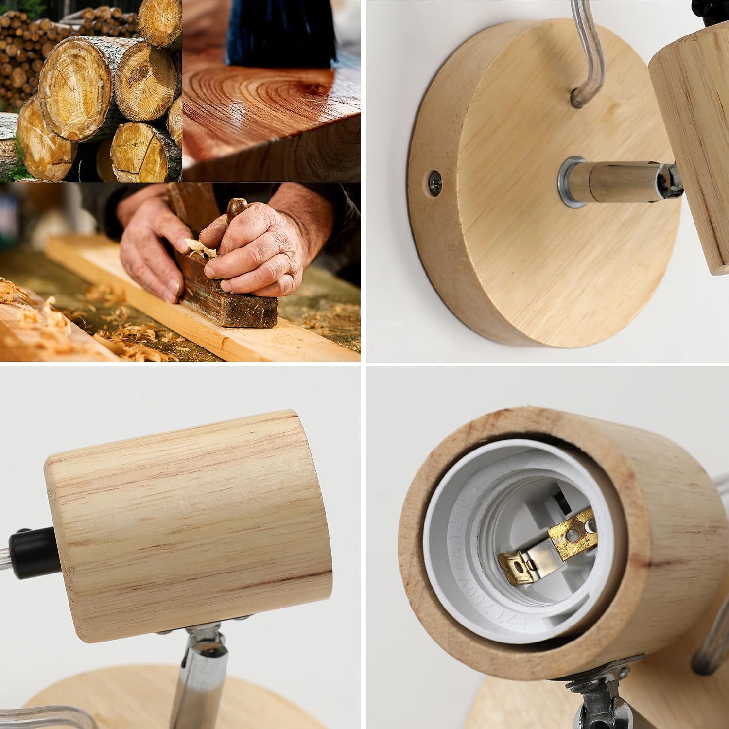 Detalle 2 de Tealight WD-wall-01 – zestaw 2 kinkietów E27 z drewnem i żelazem