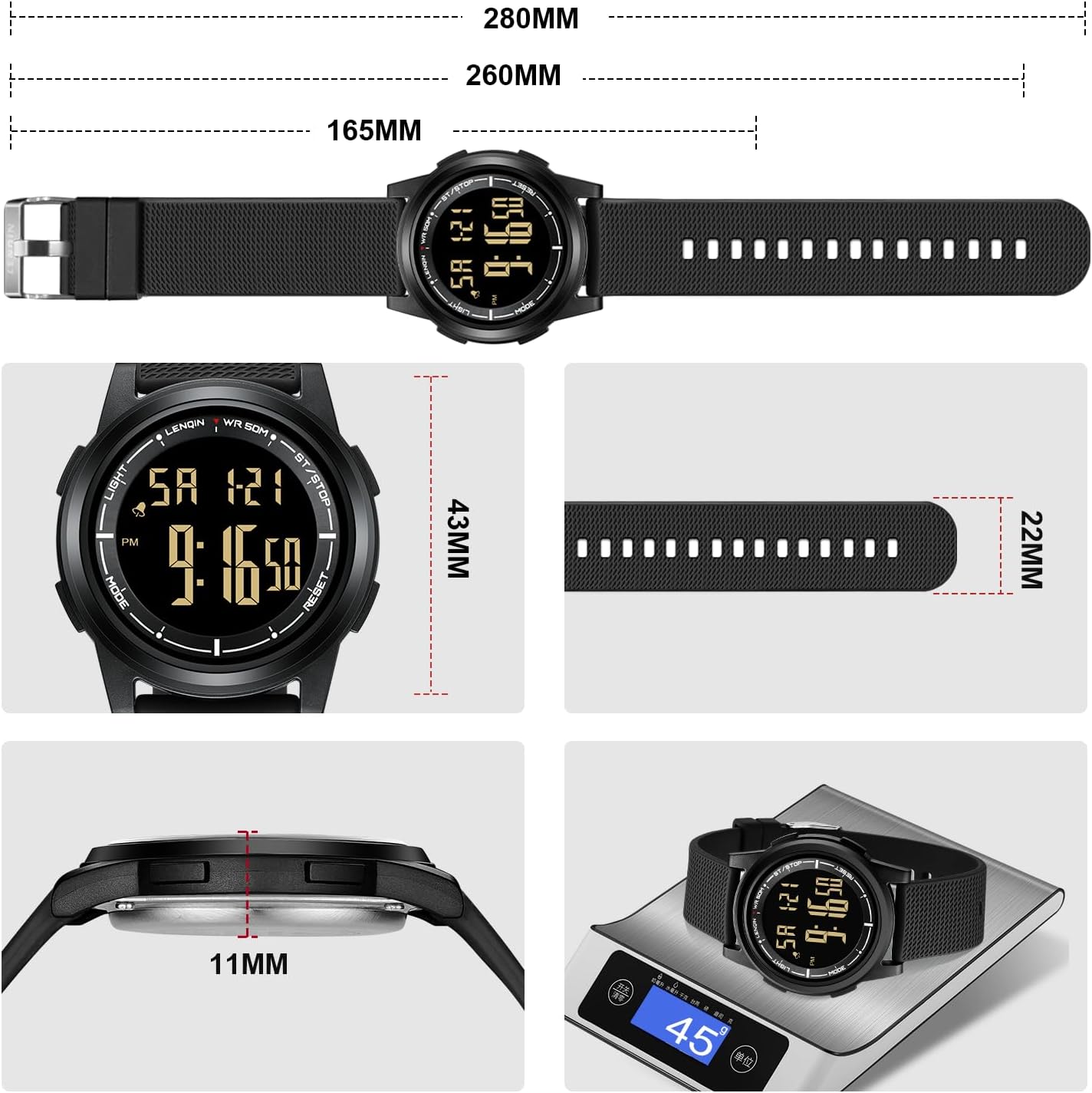 Detalle 2 de HANPOSH Herren Digitaluhr 9 mm mit Wecker
