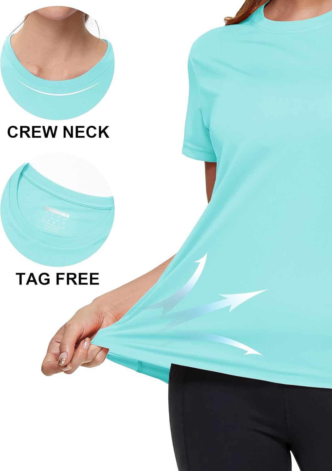 Detalle de MAGCOMSEN Women's Workout Top, Short Sleeve, UPF 50+, Quick-Dry Polyester