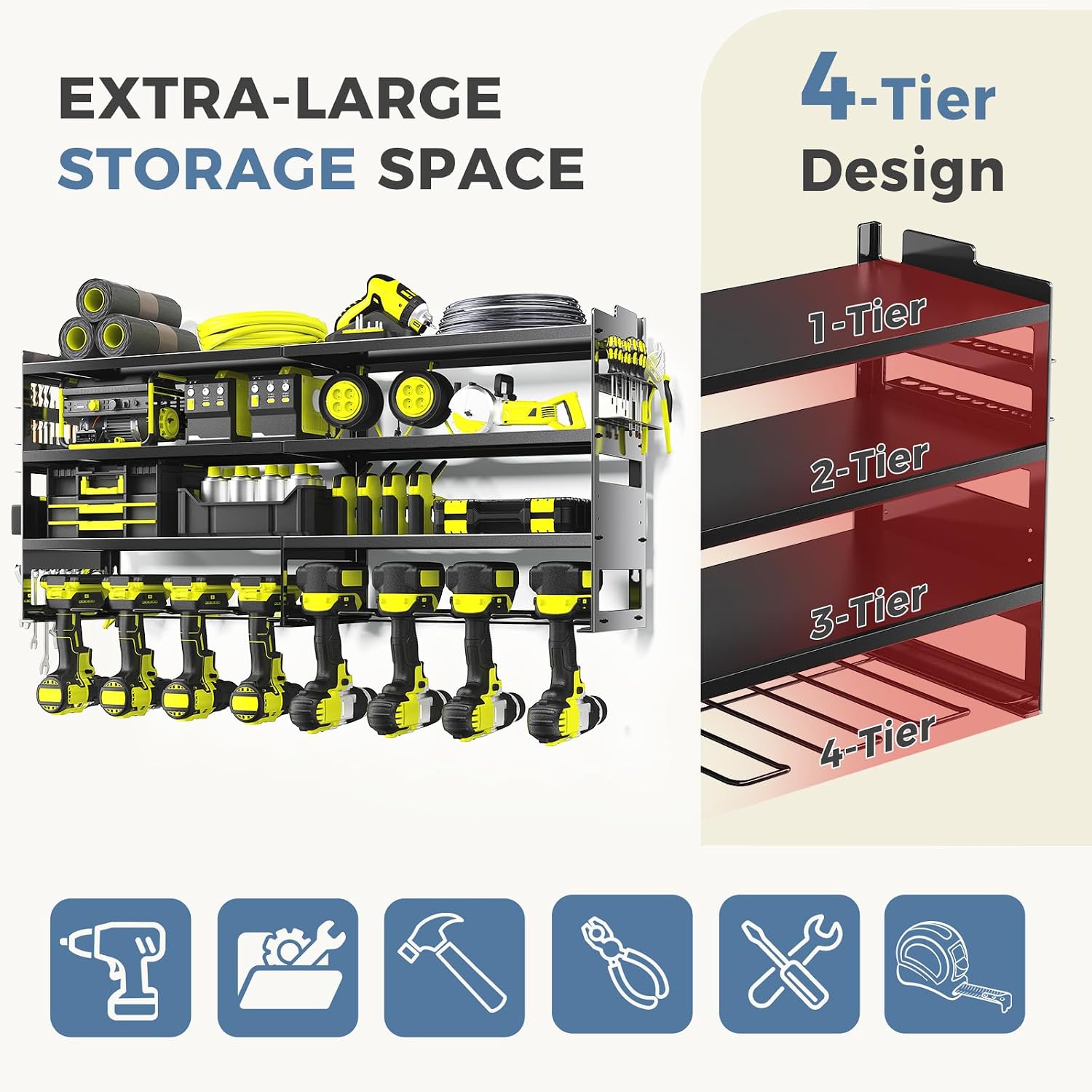 Detalle de DUMOS Wall-Mounted Power Tool Organizer, 600-Lb Capacity